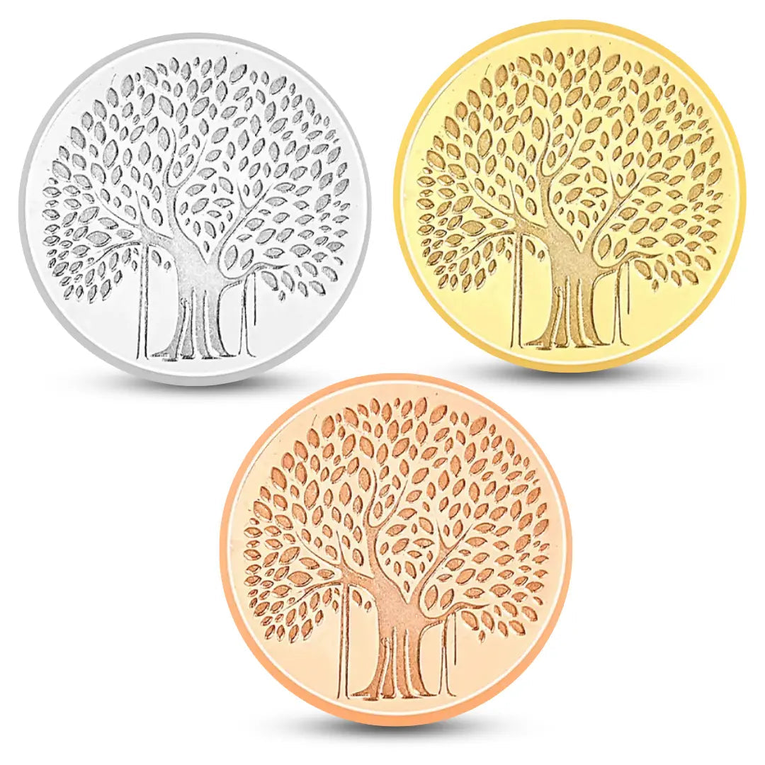 999 Pure Silver Banyan Tree Tri-Color Coin Set 9 grams – 3x3 grams(Round) | FESTIVE COIN GIFTING
