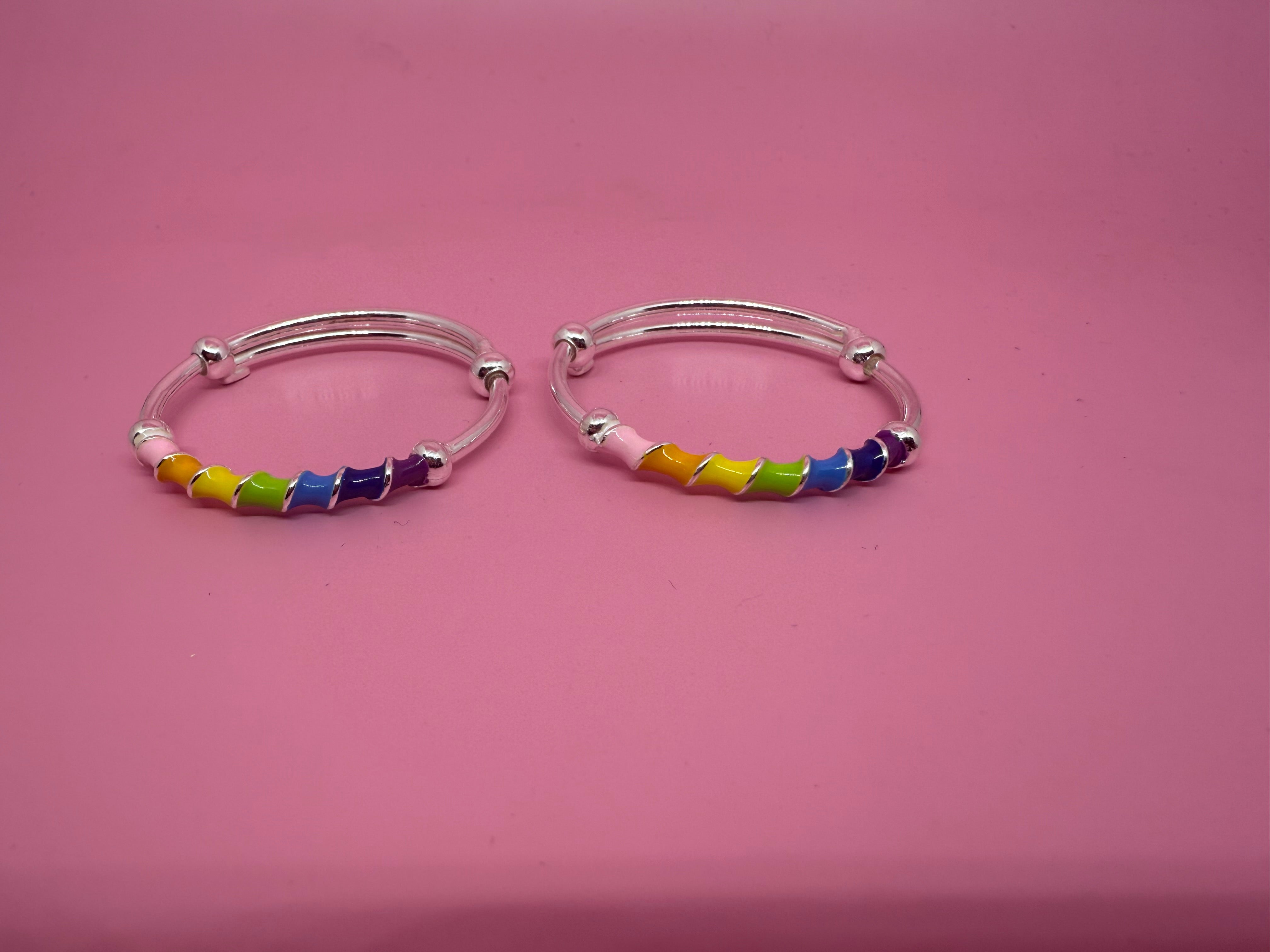 925 Sterling Silver Adjustable Rainbow Bangles | For kids | Ideal for 0-3 years