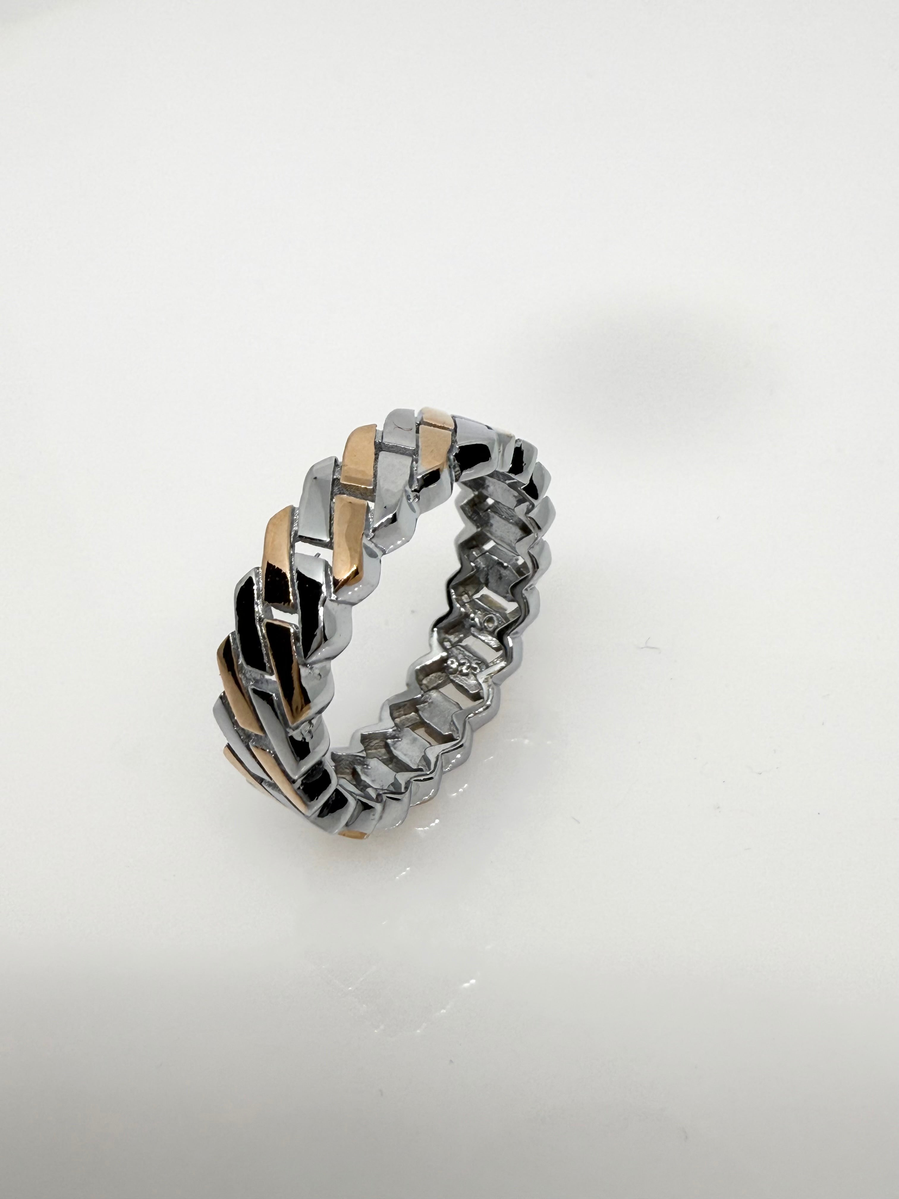 925 Sterling Silver Curve Link Dual Tone Ring Band | Thumb Ring for Men | Unisex