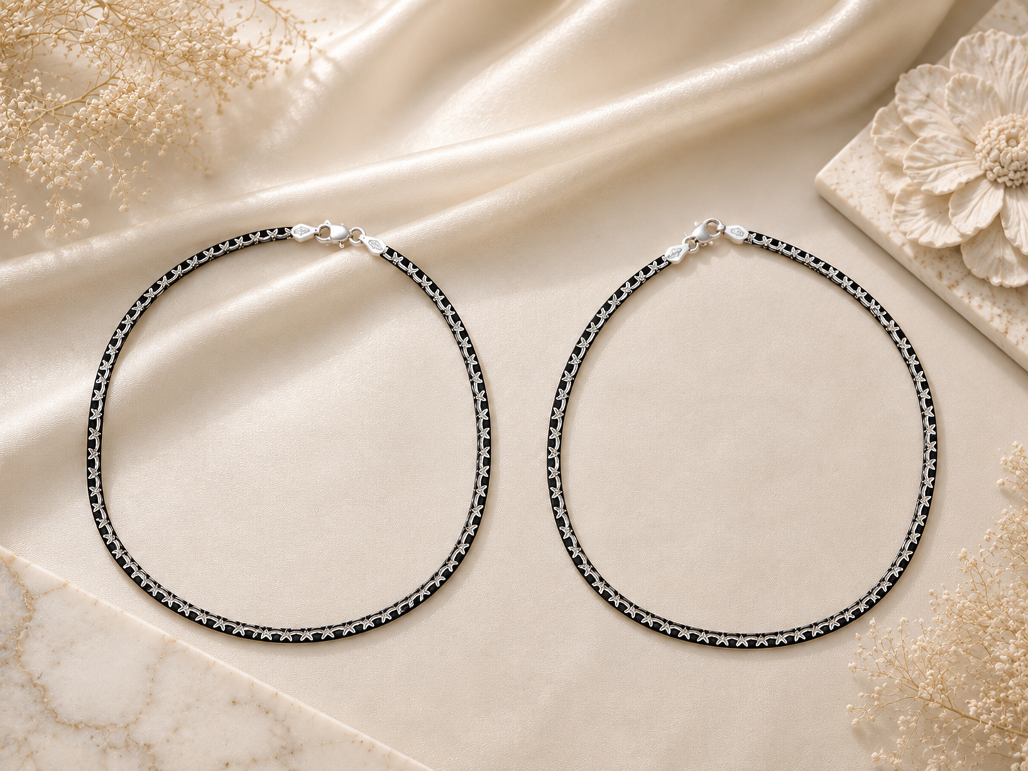 925 Sterling Silver Reversible Snake Anklets | Pair
