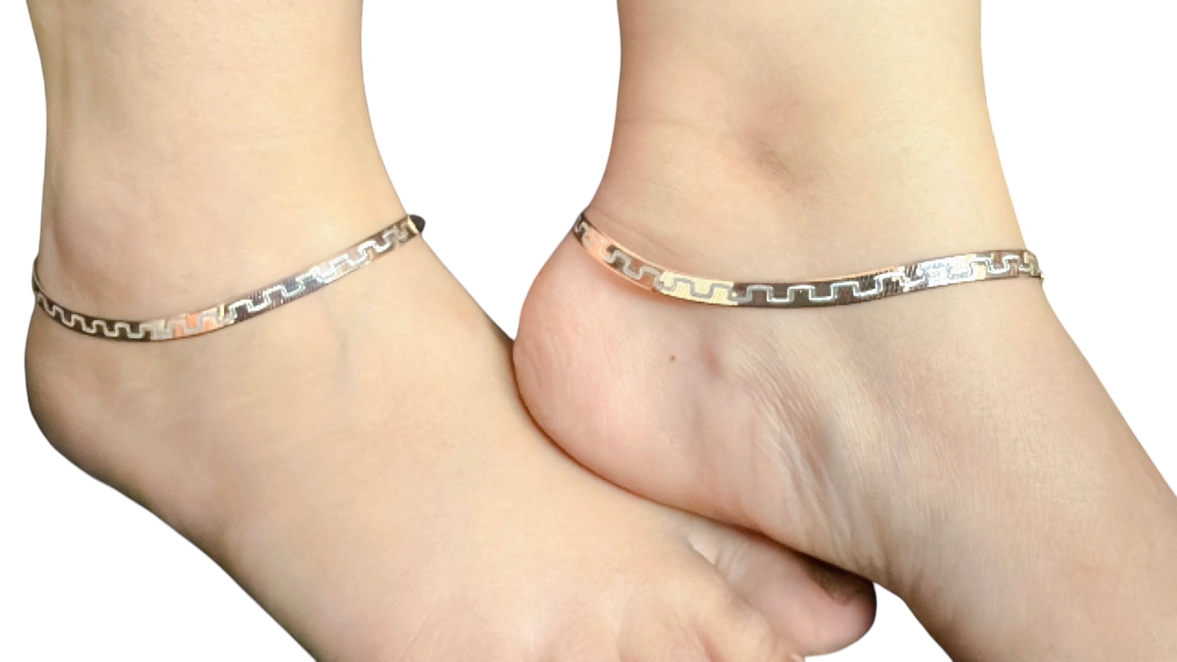 925 Sterling Silver Flat Snake Anklets | Reversible Anklets