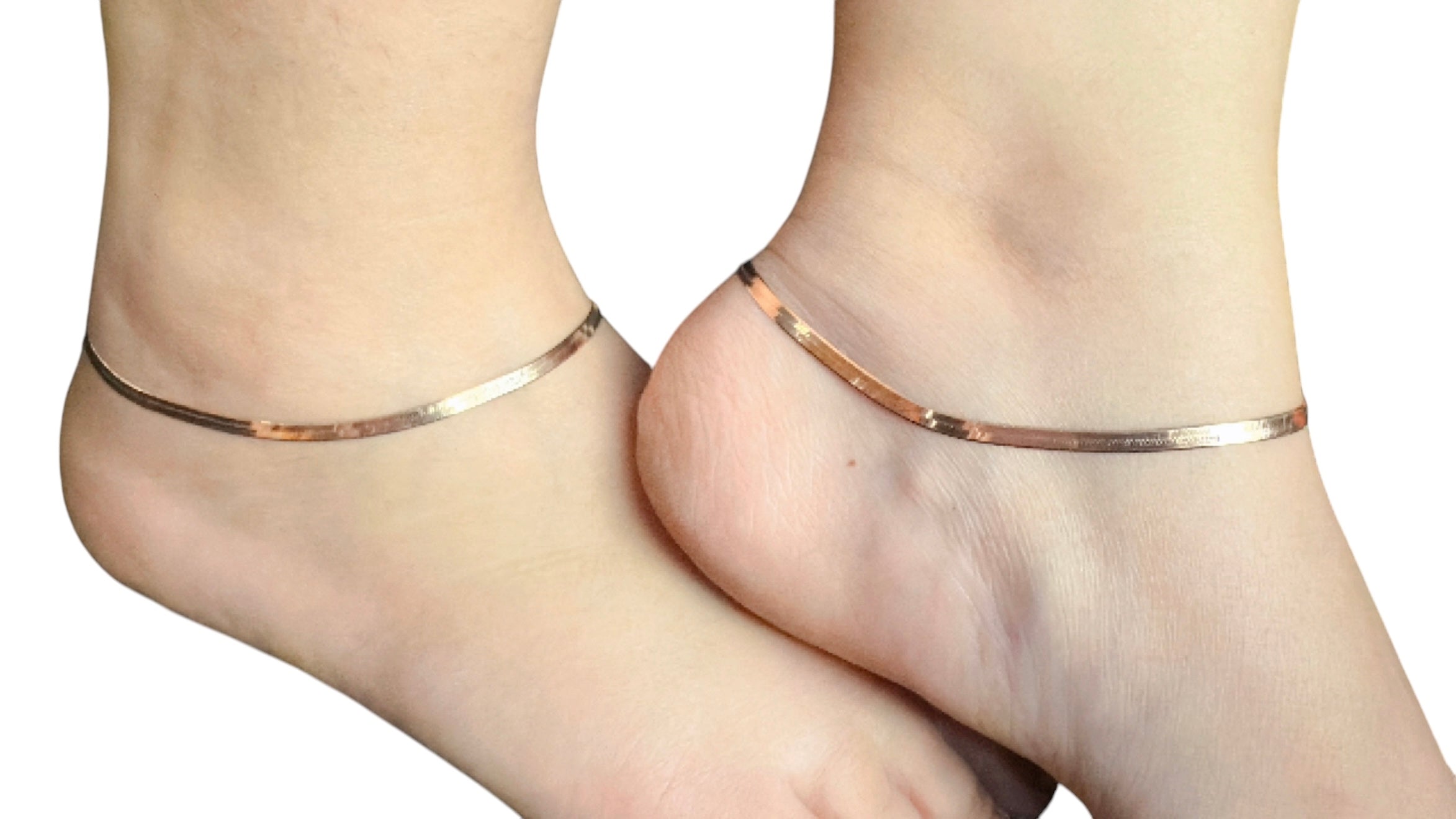 925 Sterling Silver Flat Snake Anklets | Reversible Anklets