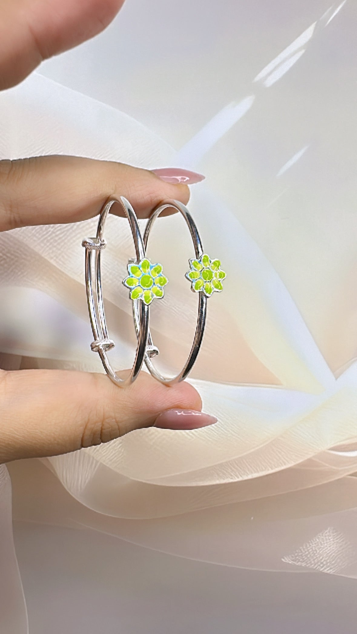 925 Sterling Silver Adjustable Flower Bangle | For kids | Ideal for 0-3 years