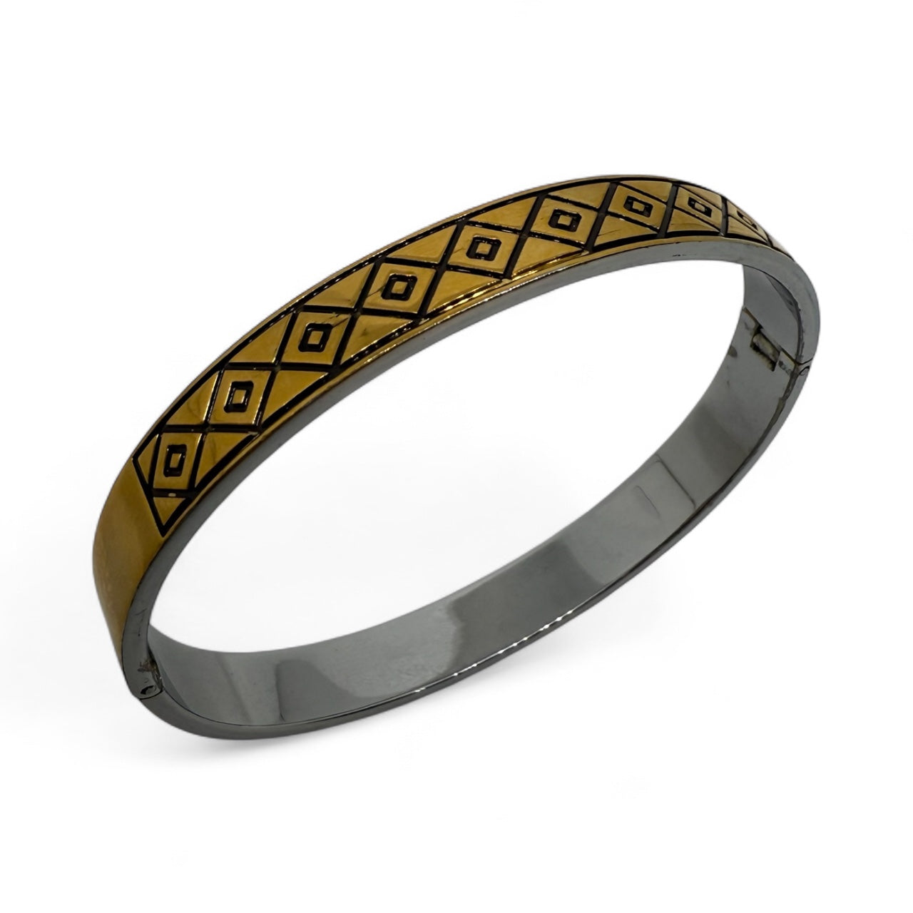 925 Sterling Silver Geometric Openable Kada Bangle | Gold Polish | Unisex Bangle | Men’s Kada