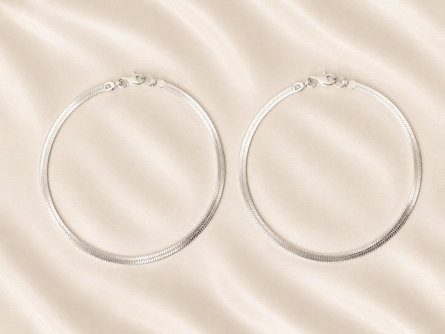 925 Sterling Silver Flat Snake Chain Anklets | Pair