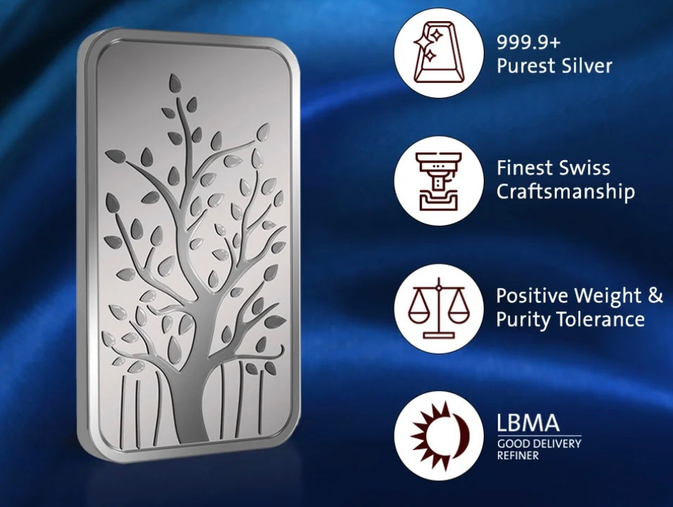 MMTC PAMP 10 GMS BANYAN TREE 999.9 SILVER BAR IN MINTED CARD (10.00gm) | Festive Coins & Bars