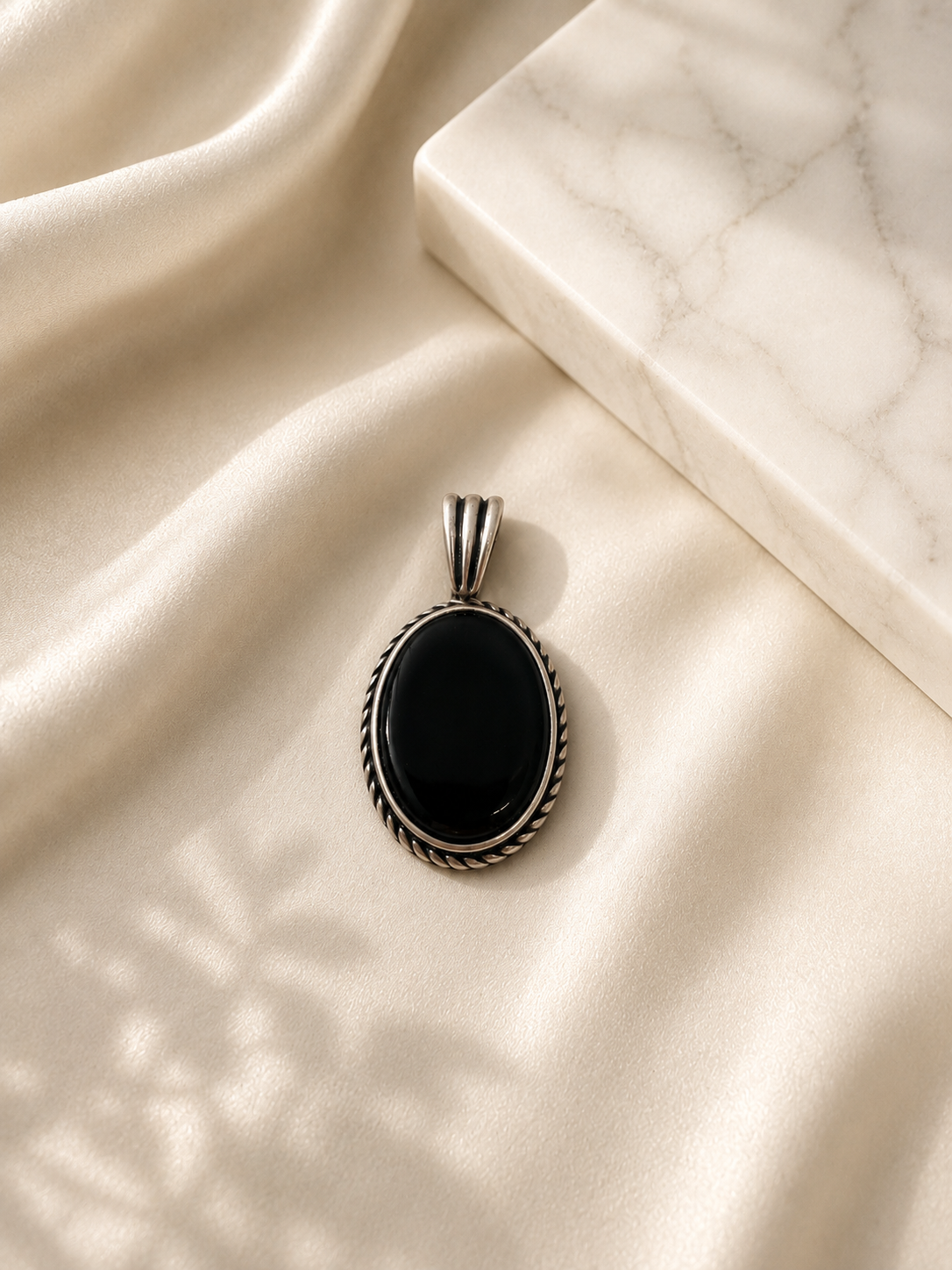 925 Sterling Silver Black Onyx Oval Men’s Pendant