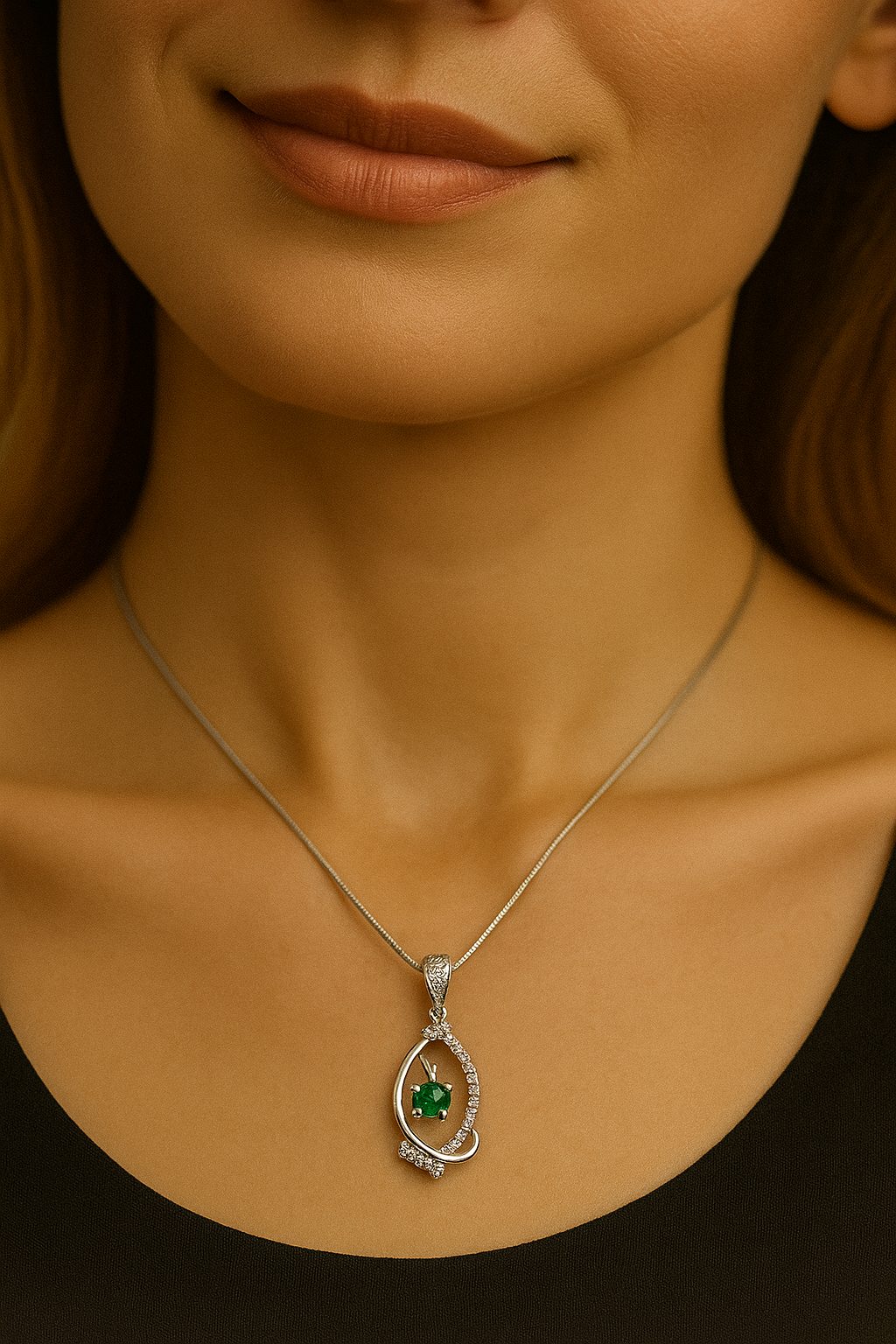 925 Sterling Silver Emerald Mist Pendant Neckpiece