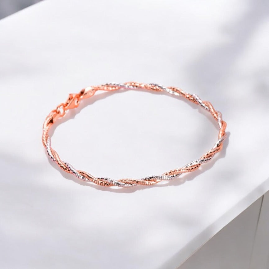 925 Sterling Silver Twisted Rose Gold & Silver Italian Bracelet