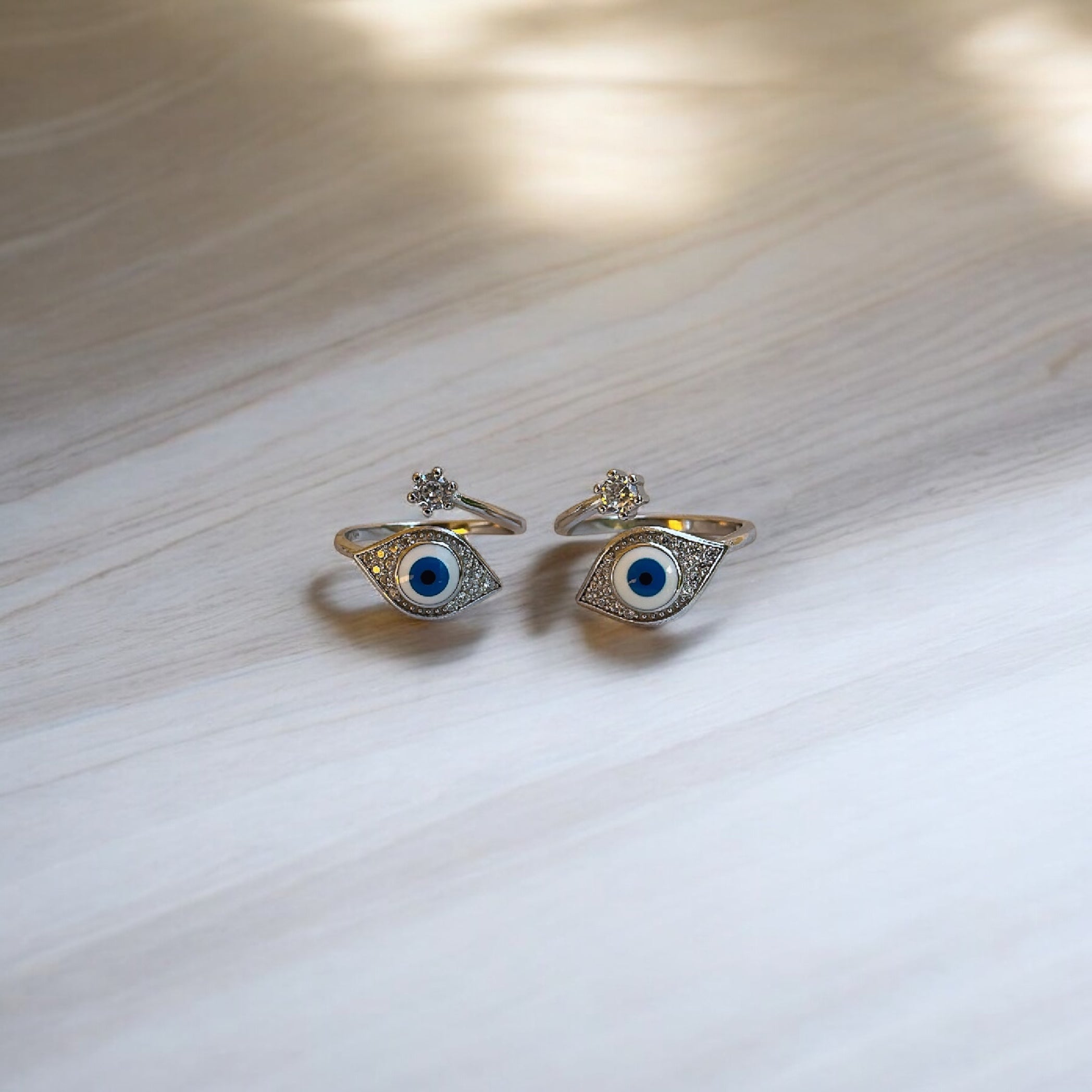 925 Silver Evil Eye Toe Rings (2 Rings)| Free Size