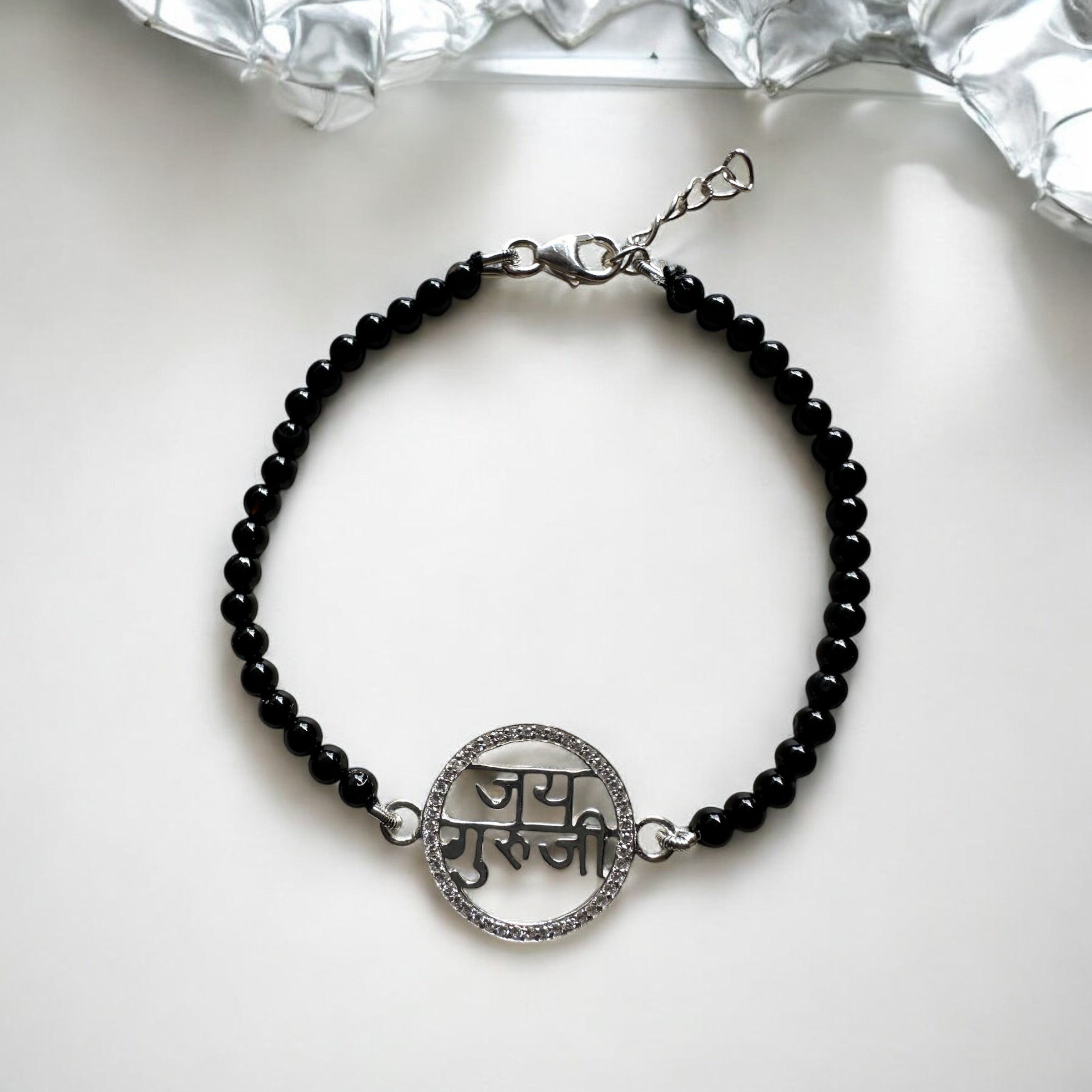 Jai Guruji Blessings 92.5 Silver Bracelet with Black Onyx Beads