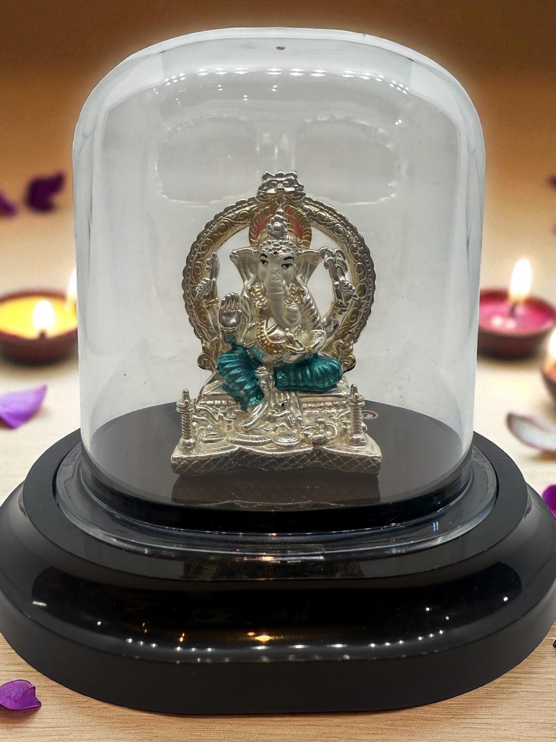 Emerald Pure 999 Silver Ganesha Idol with Acrylic Base for Pooja/Gift