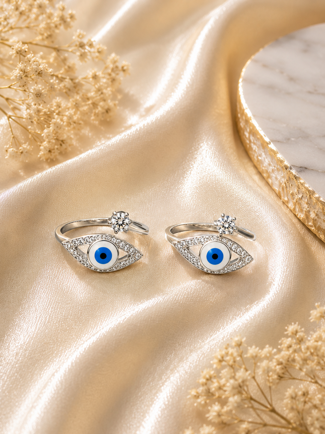 925 Silver Evil Eye Toe Rings (2 Rings)| Free Size