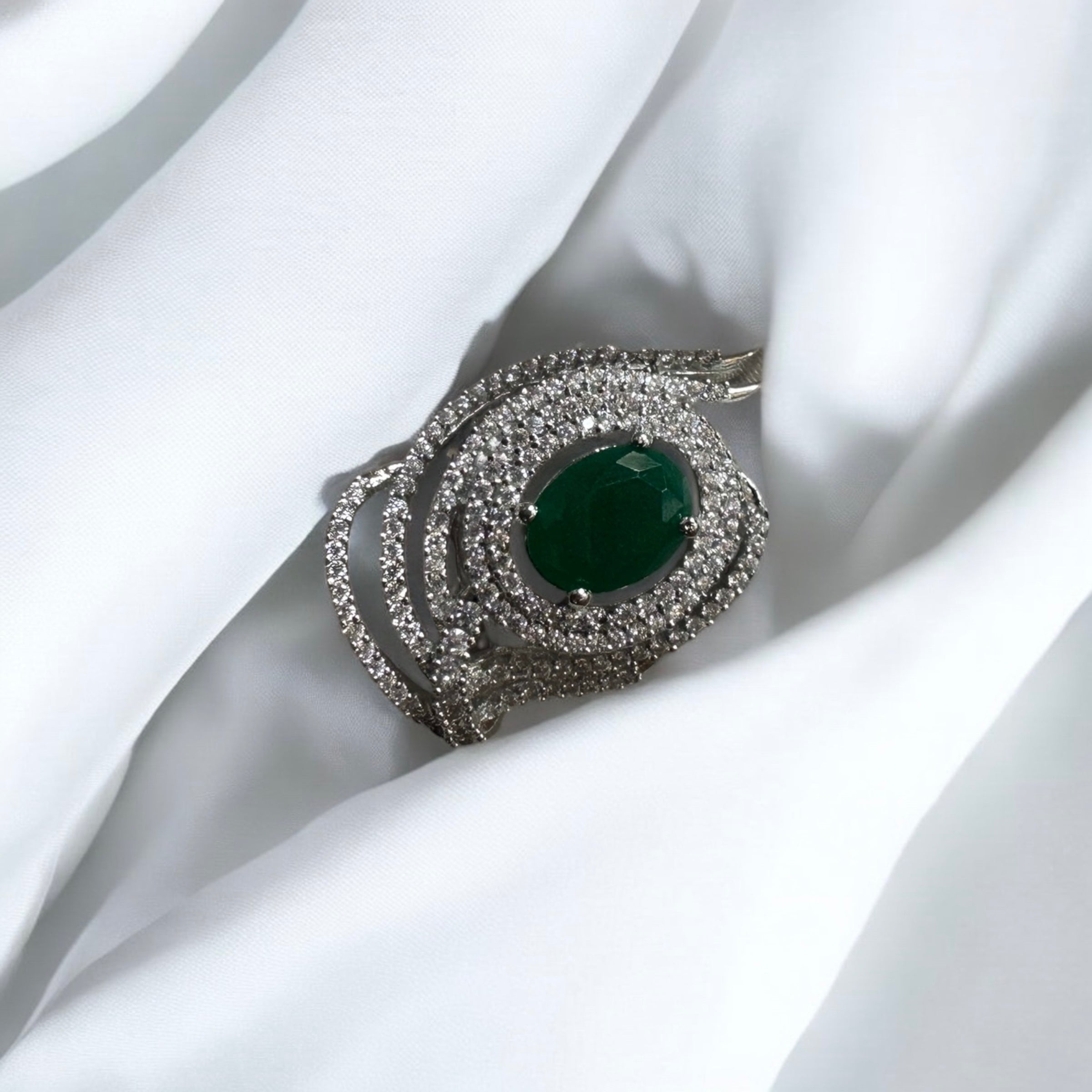 925 Sterling Silver Emerald Glow Women Cocktail Ring | Adjustable