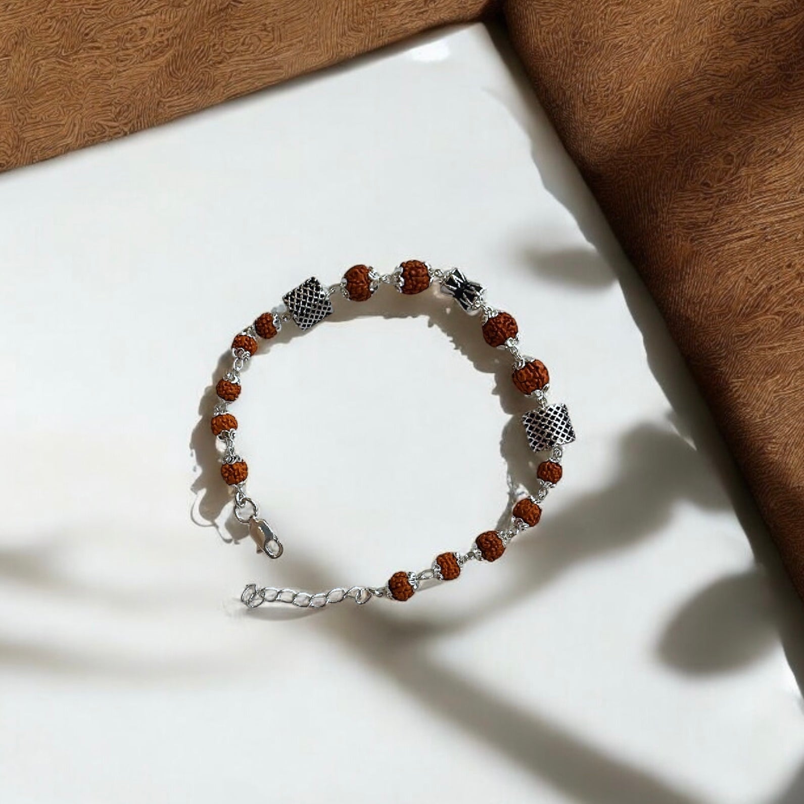 Rudraksha-Damru Pure Silver Men’s Bracelet: Sacred Connection