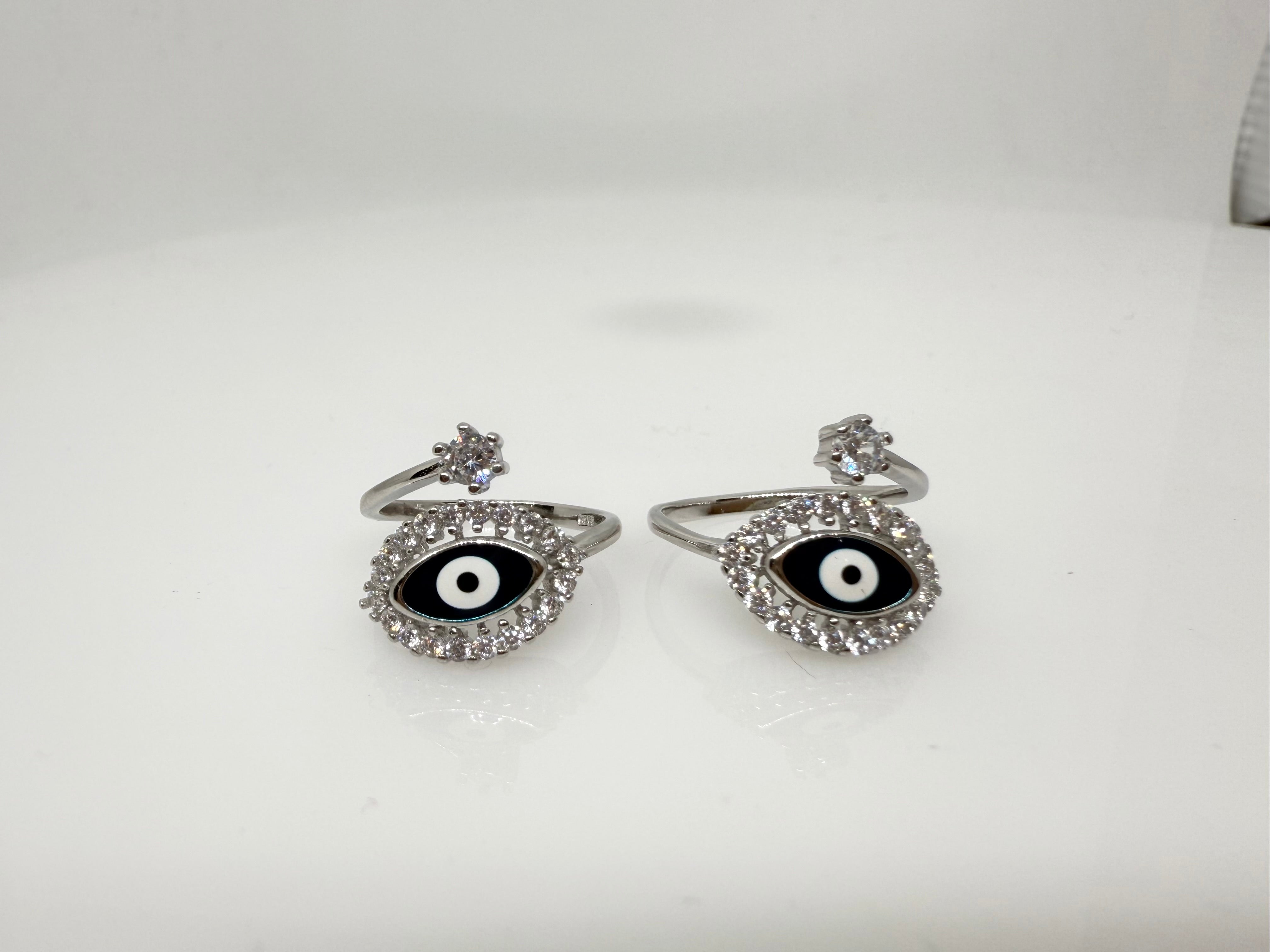 925 Silver Evil Eye Toe Rings (2 Rings) | Free Size