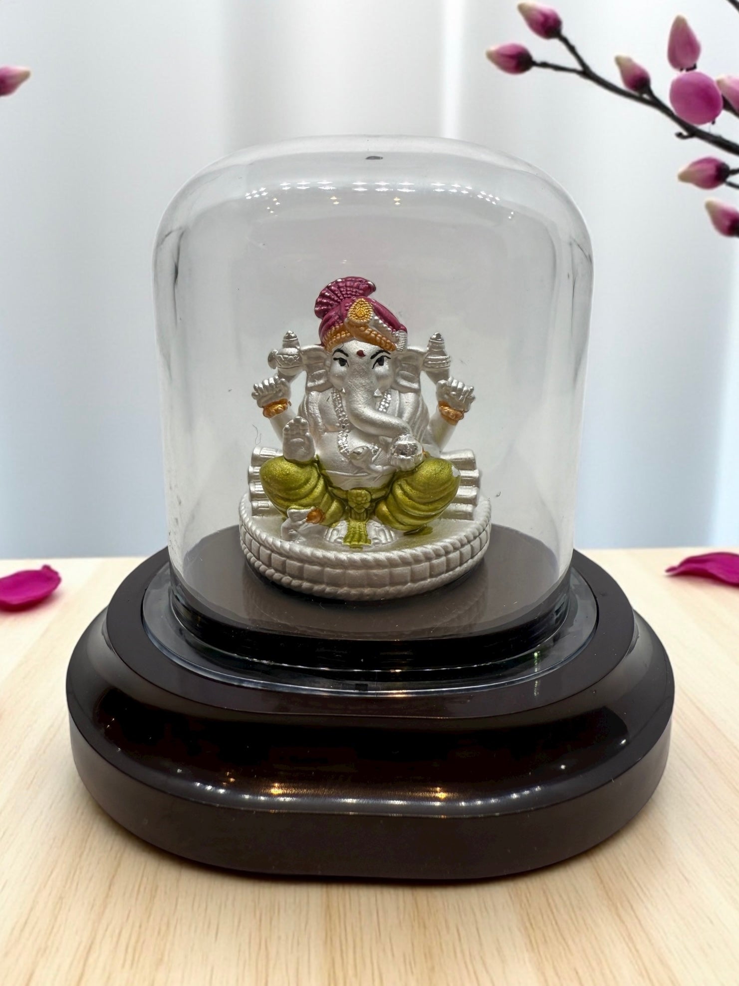 Emerald Pure 999 Silver Ganesha Idol with Acrylic Base For Pooja/ Gift