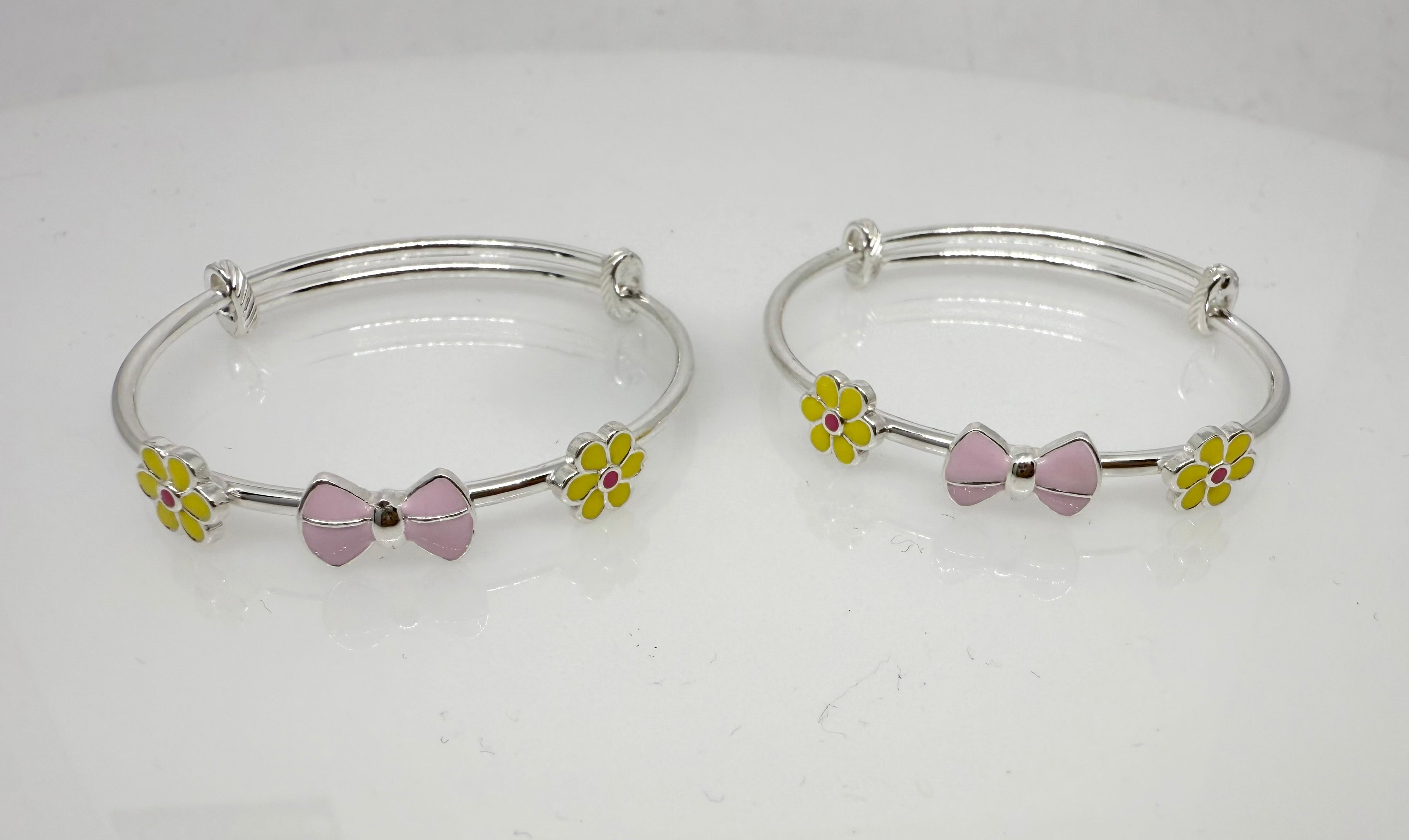 925 Sterling Silver Adjustable Bow & Bloom Cartoon Bangle | For Kids |  Ideal for 0-5 years old