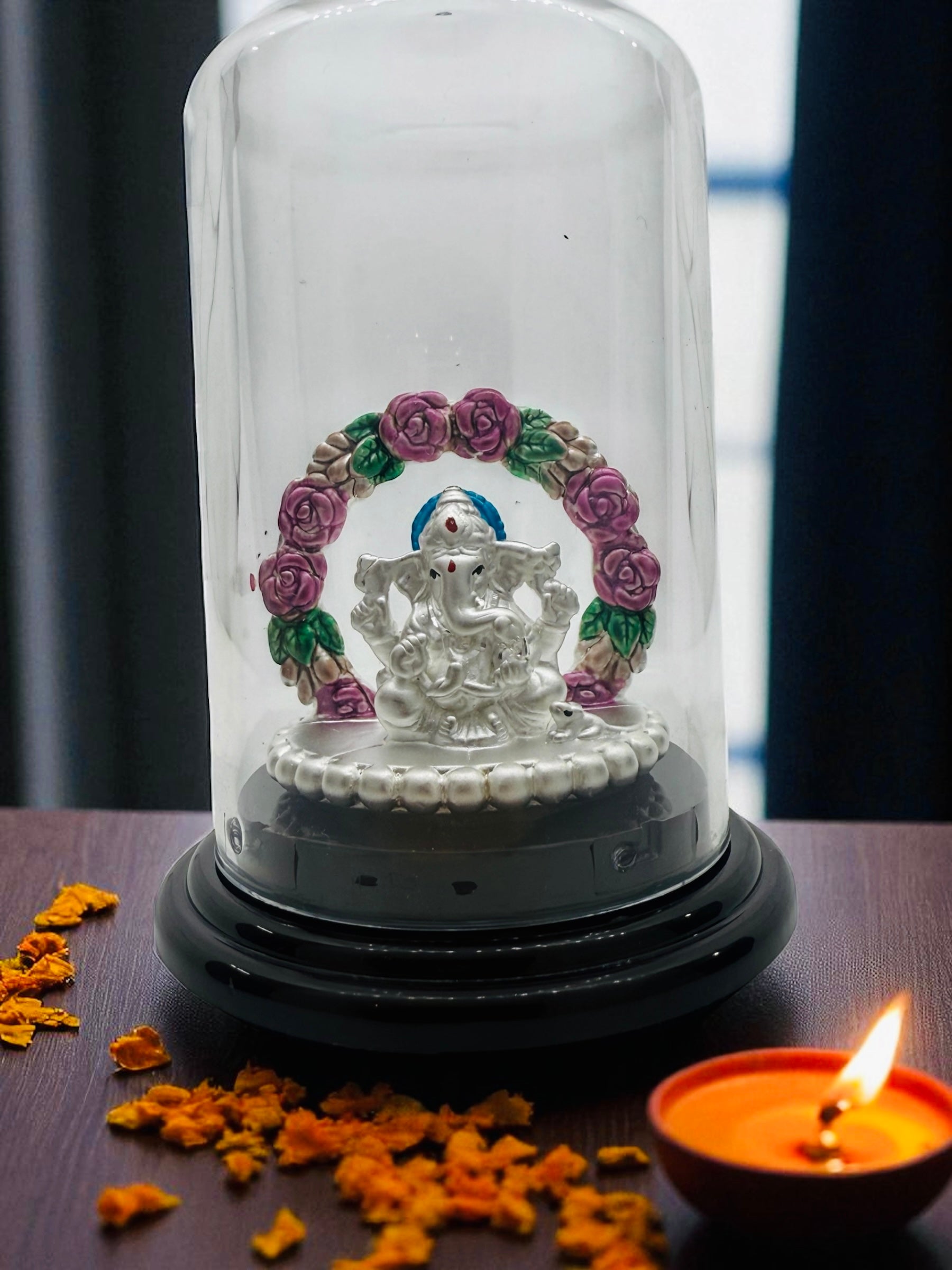 Emerald Pure 999 Silver Ganesha Idol with Acrylic Base for Pooja/Gift