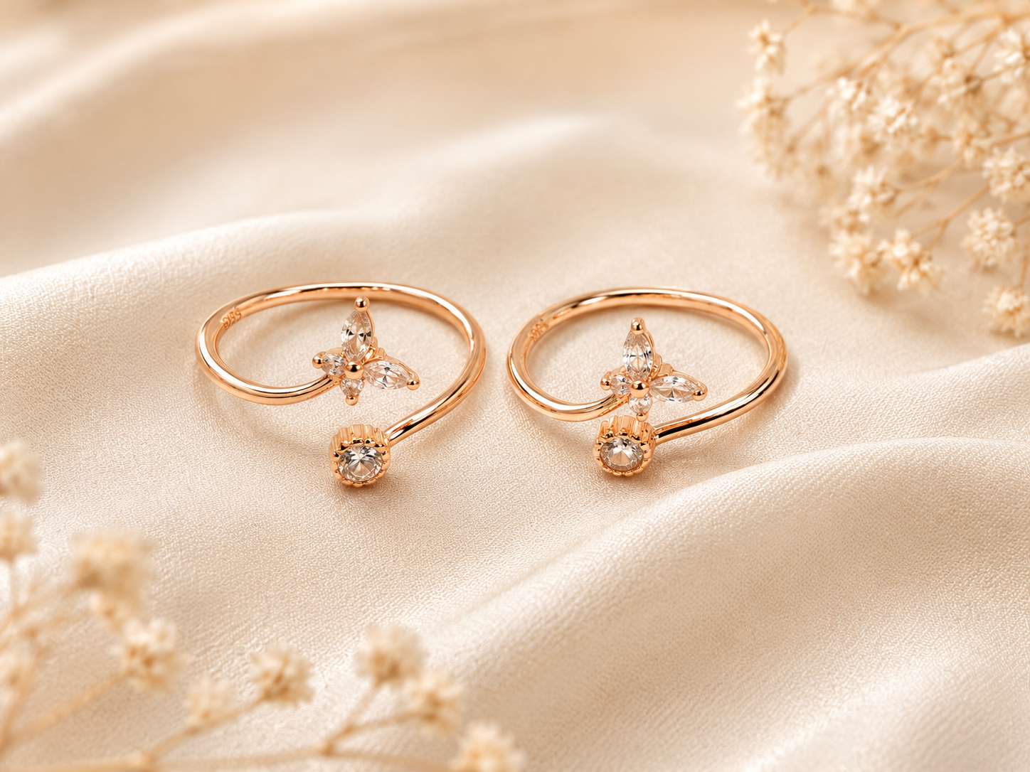 925 Sterling Silver Rose Gold Toe Rings