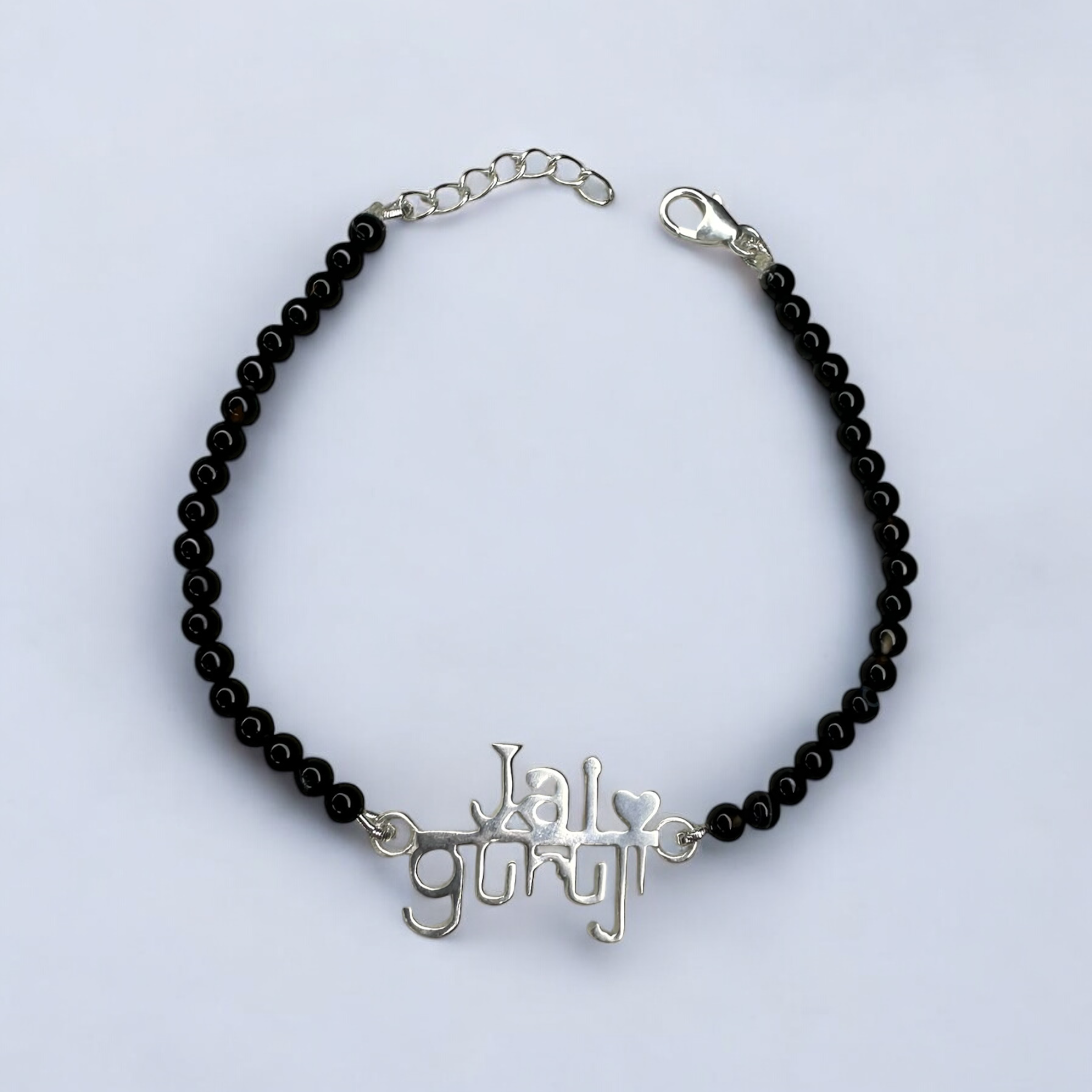 Jai Guruji Blessings 92.5 Silver Bracelet with Black Onyx Beads