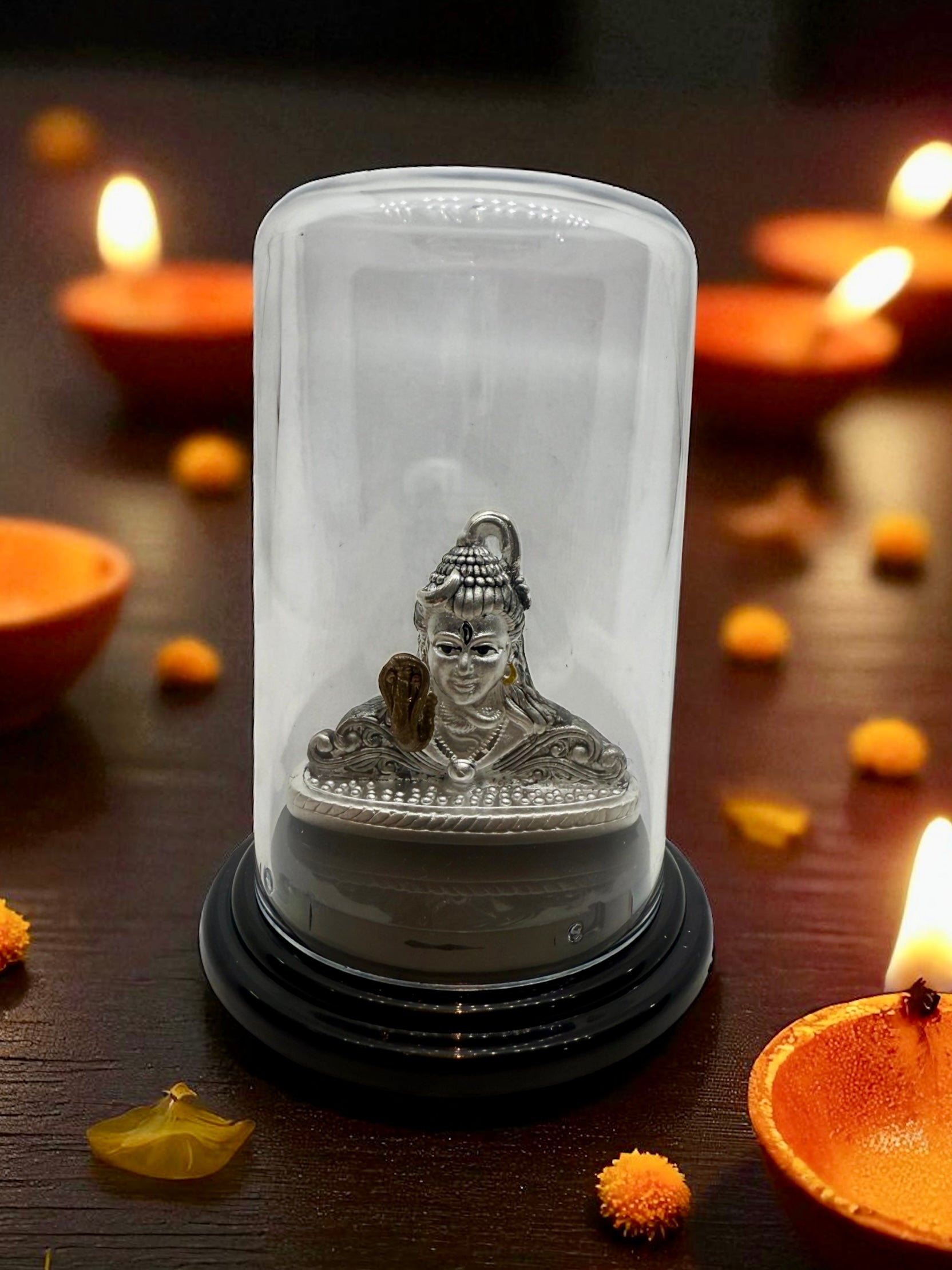 Emerald Pure 999 Silver Oxidised Shiva Idol with Acrylic Base for Pooja/Gift