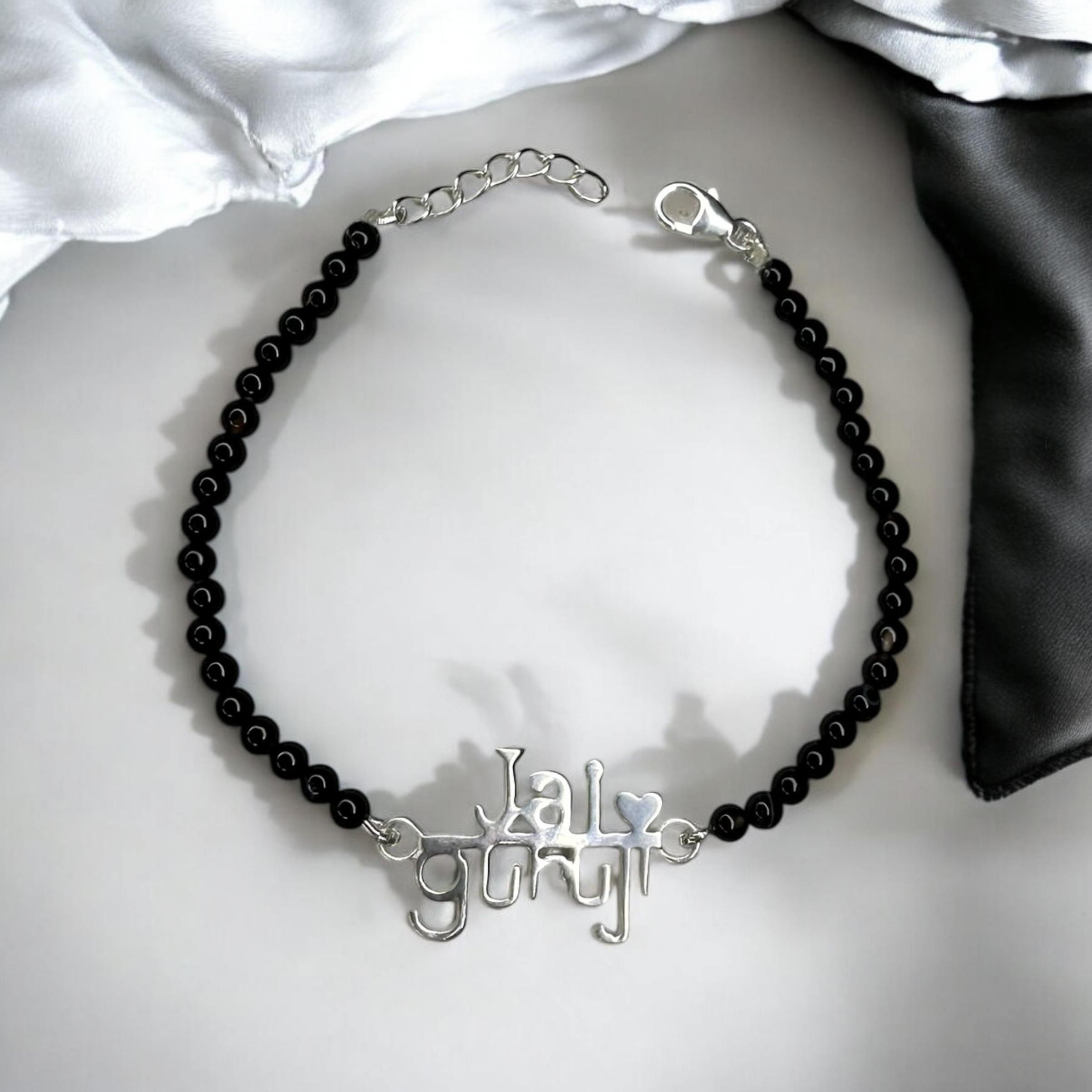 Jai Guruji Blessings 92.5 Silver Bracelet with Black Onyx Beads