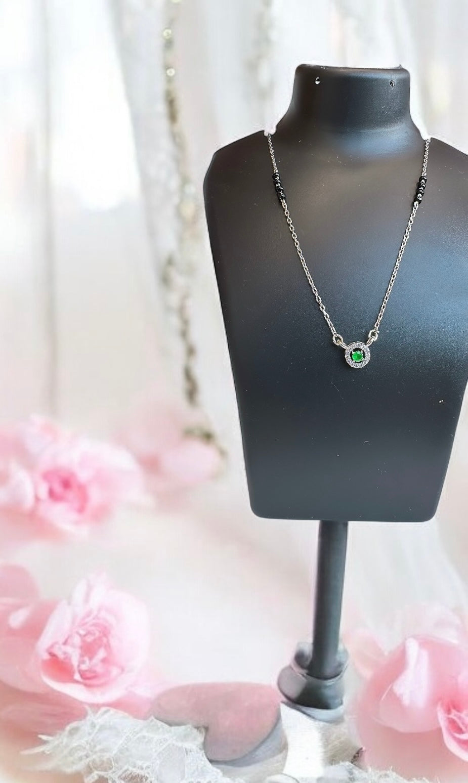 925 Sterling Silver Mystic Green Stone Mangalsutra