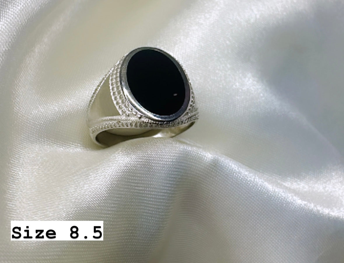 925 Oxidised Silver Ring for Men | Black Stone