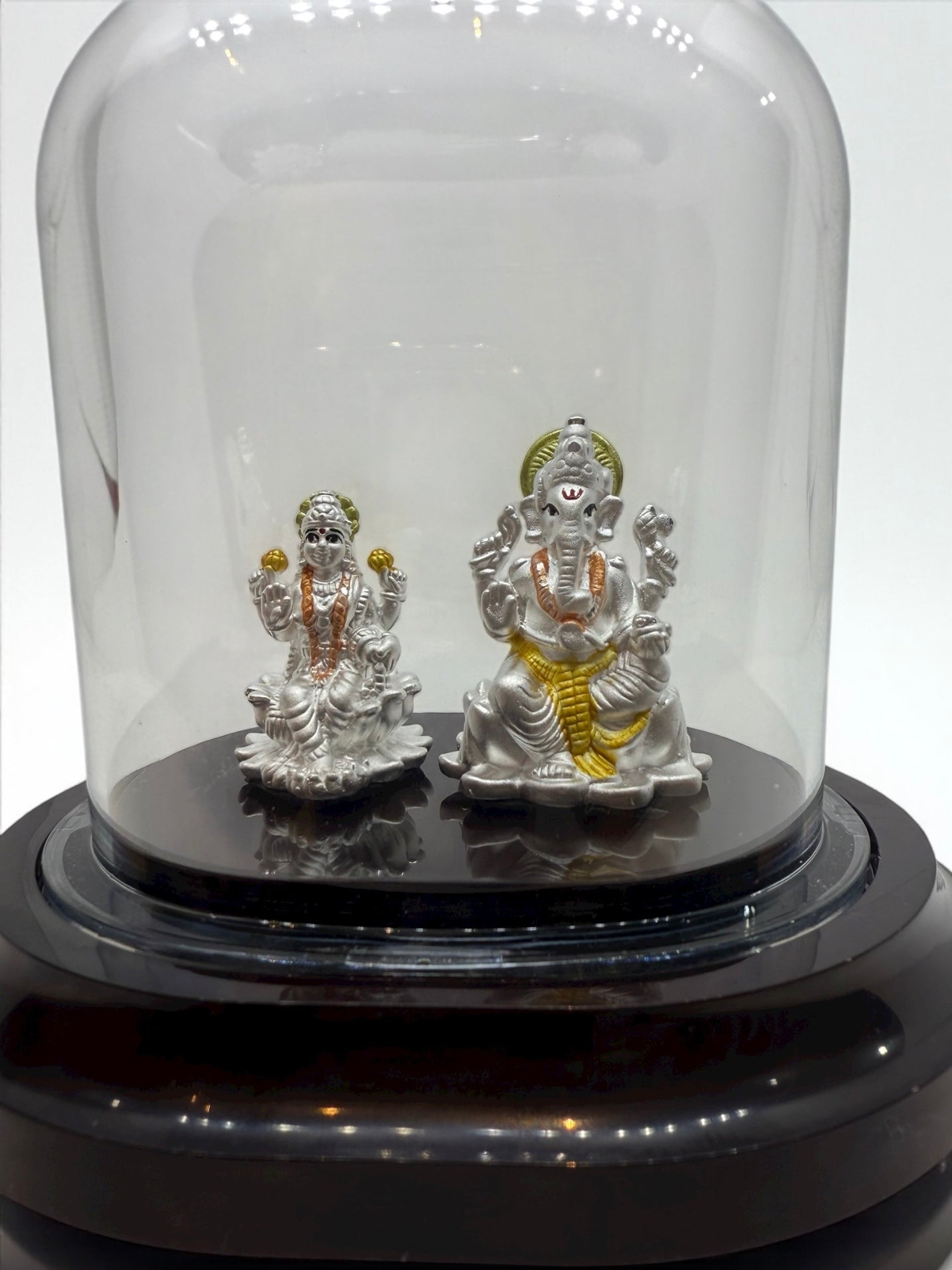 Emerald Pure 999 Silver Lakshmi Ganesh Idol with Acrylic Base For Pooja/ Gift