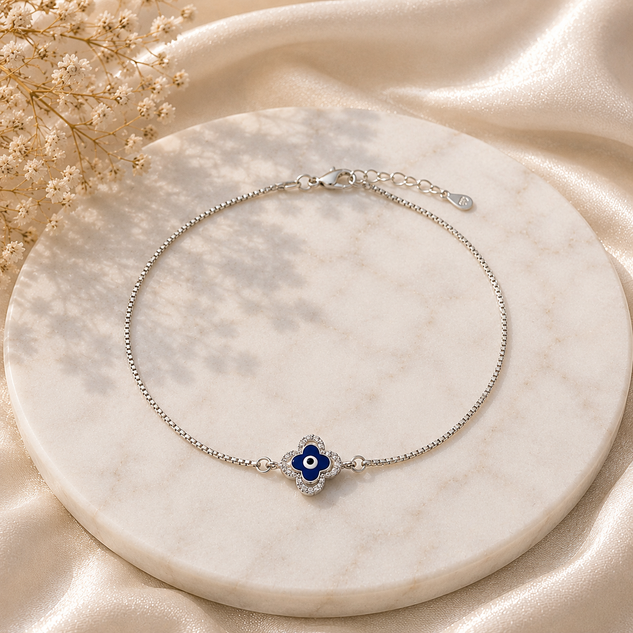 925 Sterling Silver Evil Eye Anklets | Pair