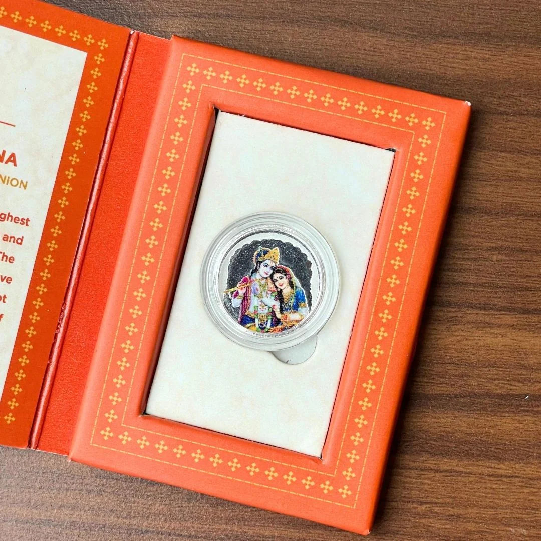 Radha Krishna Ji 999 Silver Round Shape 1 GM Coin | 999 Purity Silver Coin | Festive Coin Gifting