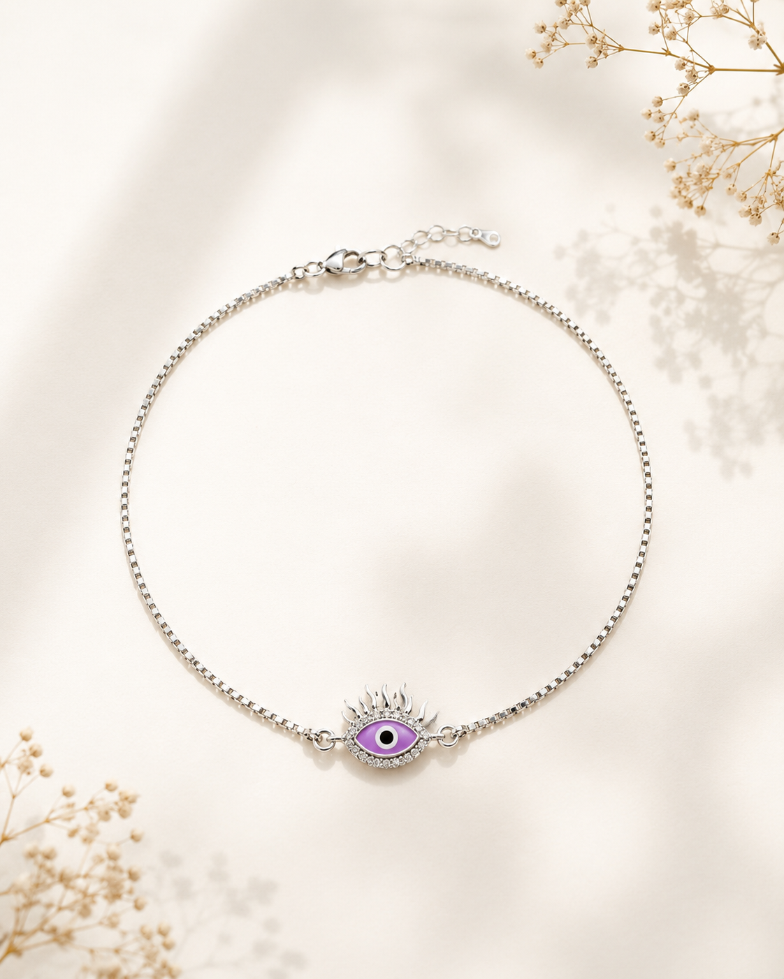 925 Sterling Silver Lavender Evil Eye Anklets | Pair