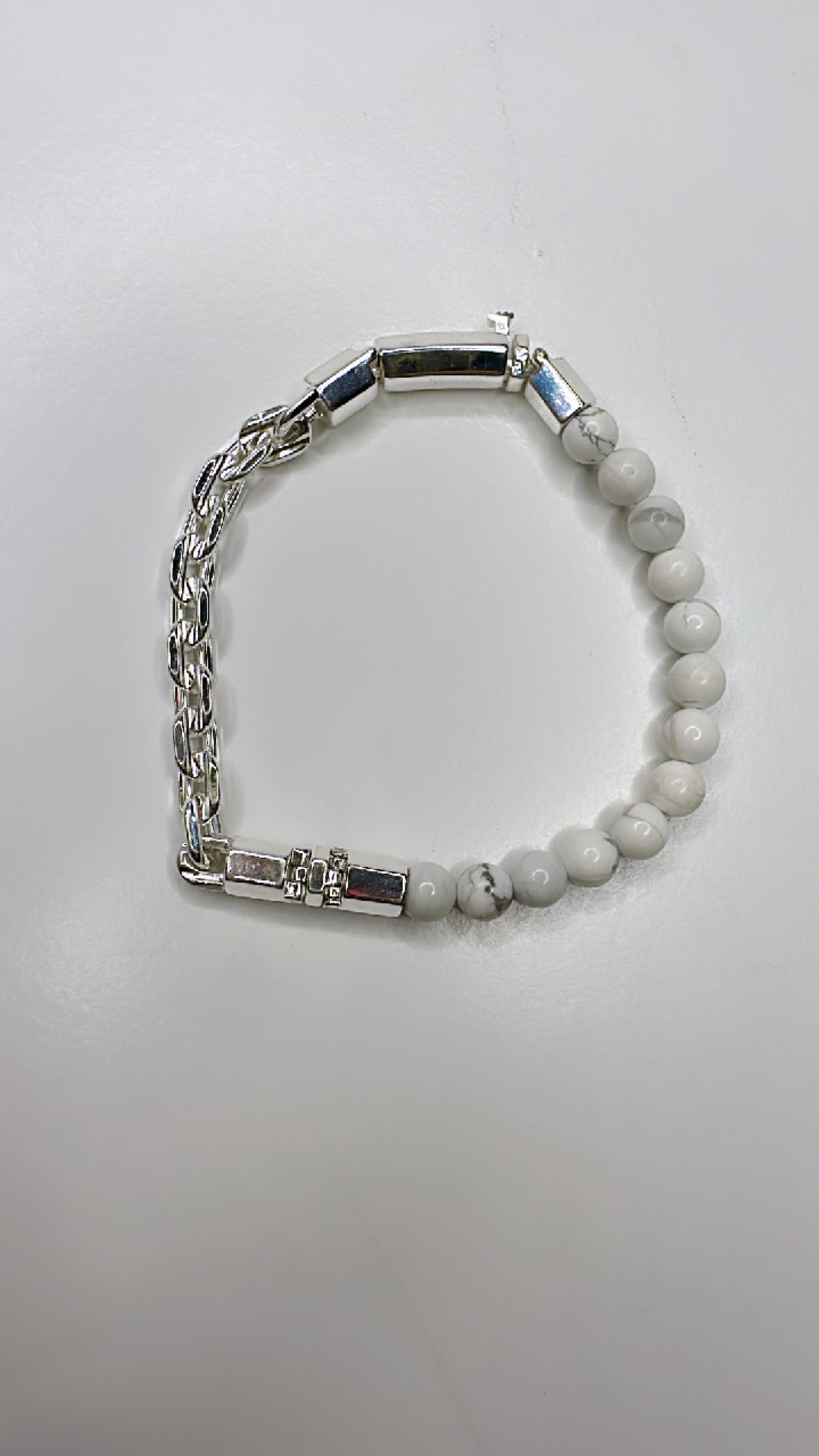 925 Sterling Silver White Beads Men’s Bracelet