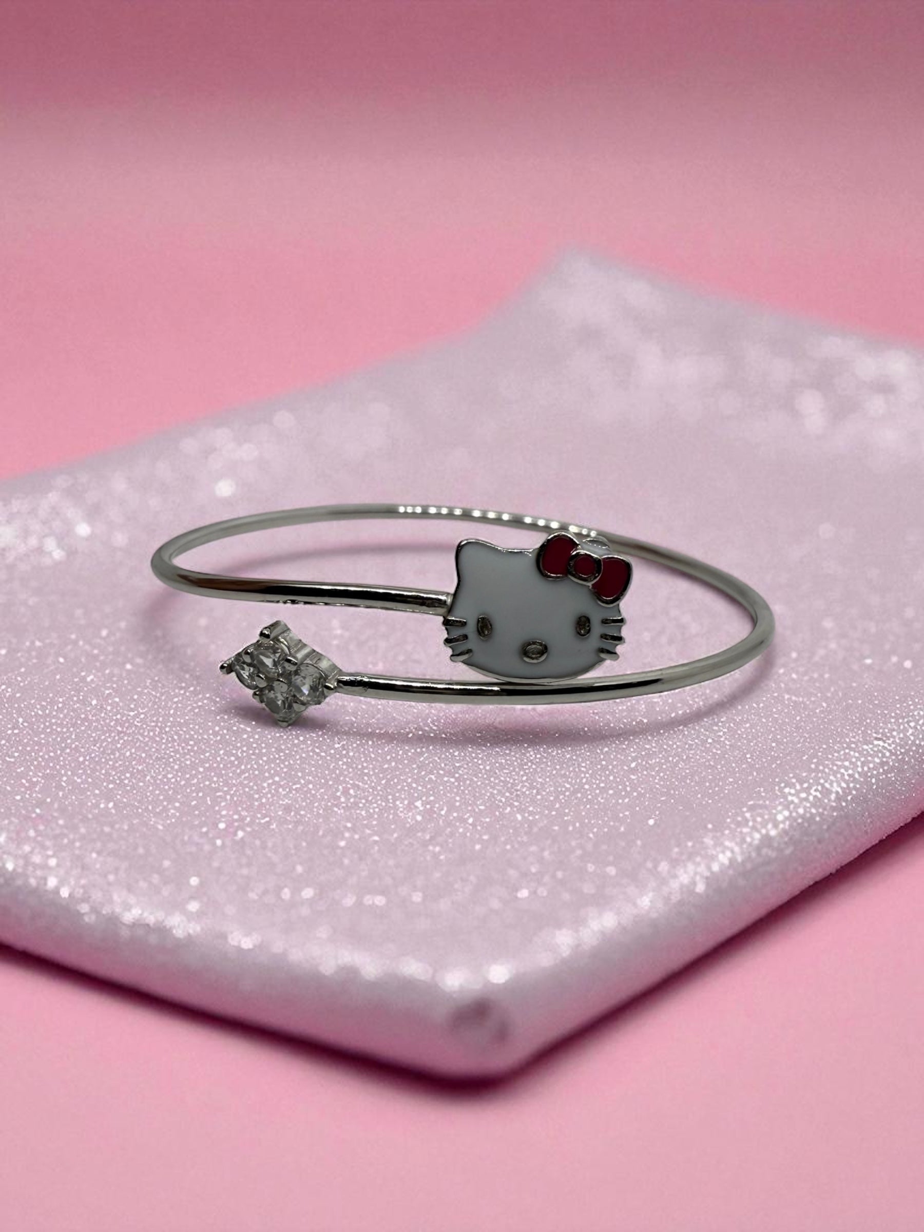 925 Sterling Silver Kitty Bow Bracelet Bangle | For Kids | Fits till 6 years