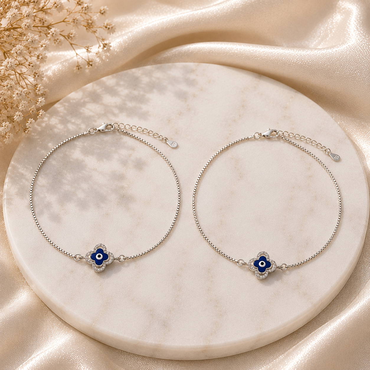 925 Sterling Silver Evil Eye Anklets | Pair