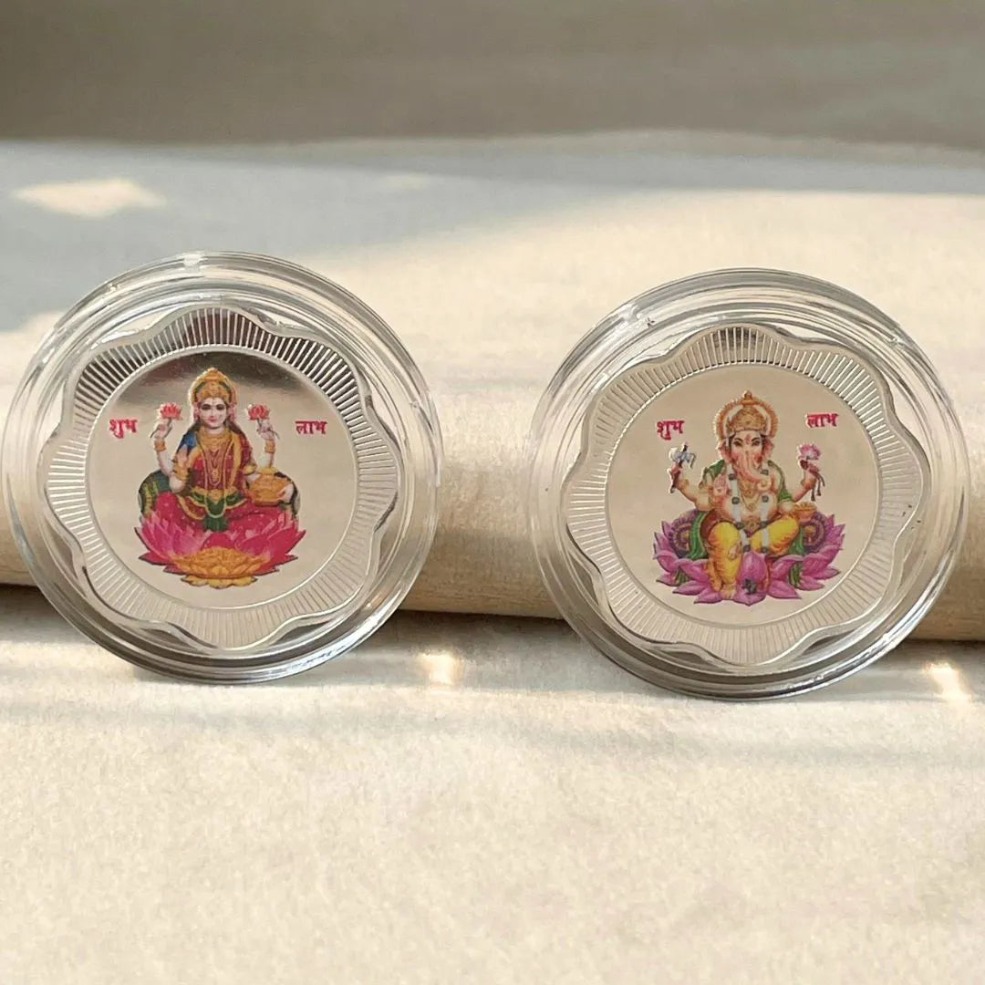 999 SILVER LAKSHMI GANESH JI 10 GMS CELEBRATION BOX | 2 COINS (5 GM EACH ) | 999 PURITY SILVER COIN | FESTIVE COIN GIFTING