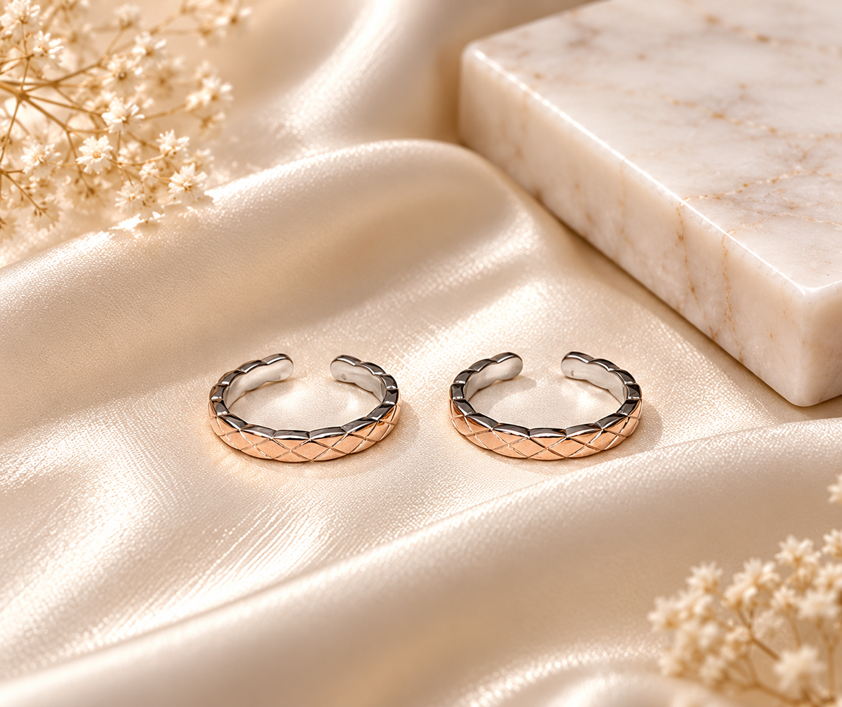 925 Sterling Silver Geo Edge Rose Gold Toe Rings
