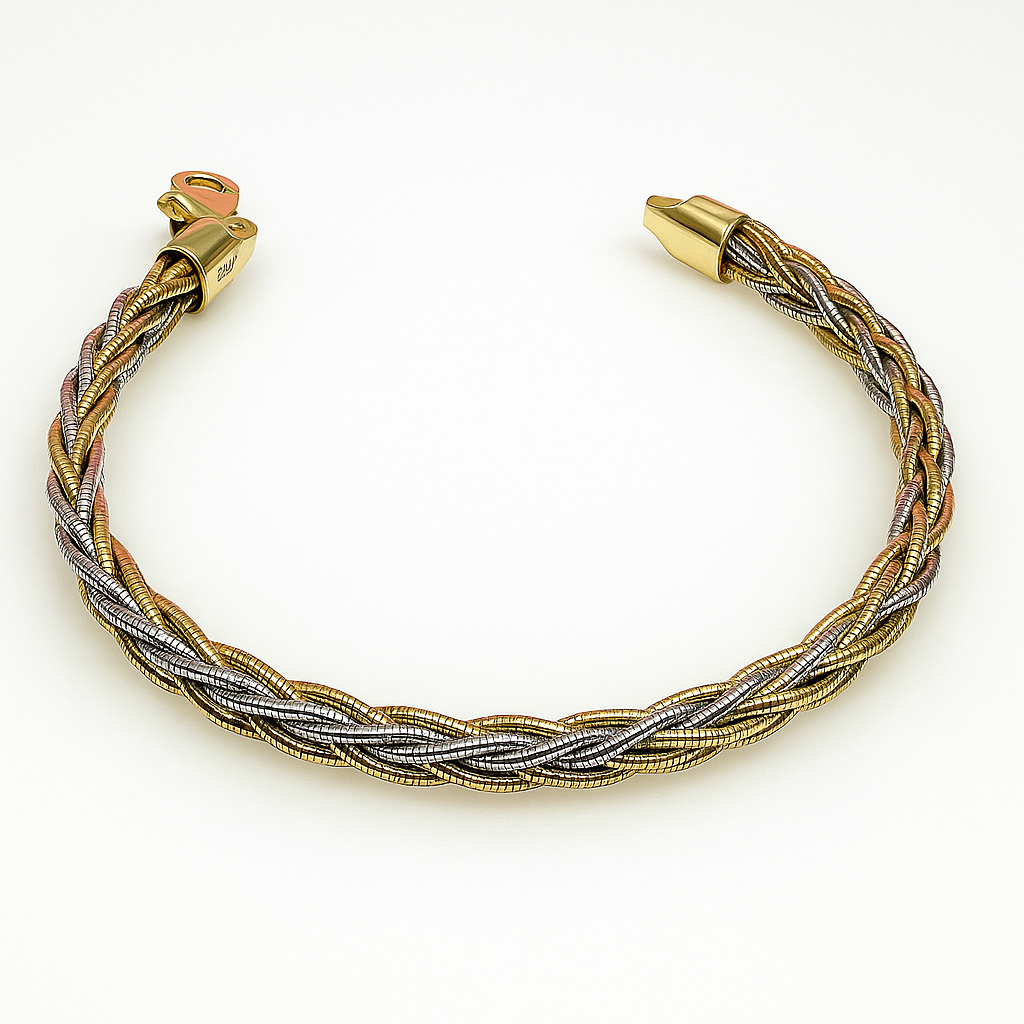 Multi Strand 925 Sterling Silver Italian Weave Braided Bracelet | Dual Tone