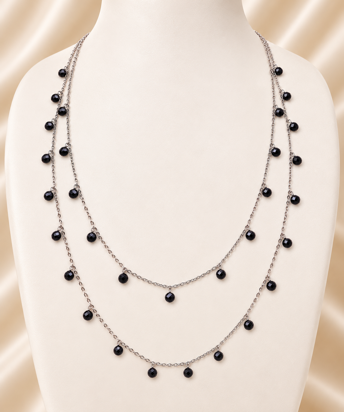 925 Sterling Silver Midnight Dual Layer Queen Necklace