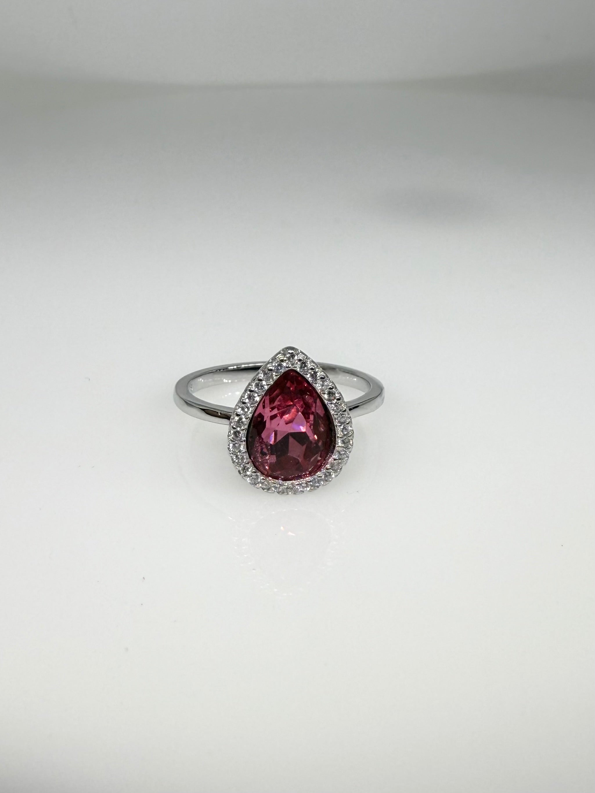 925 Sterling Silver Garnet Drop Women Ring