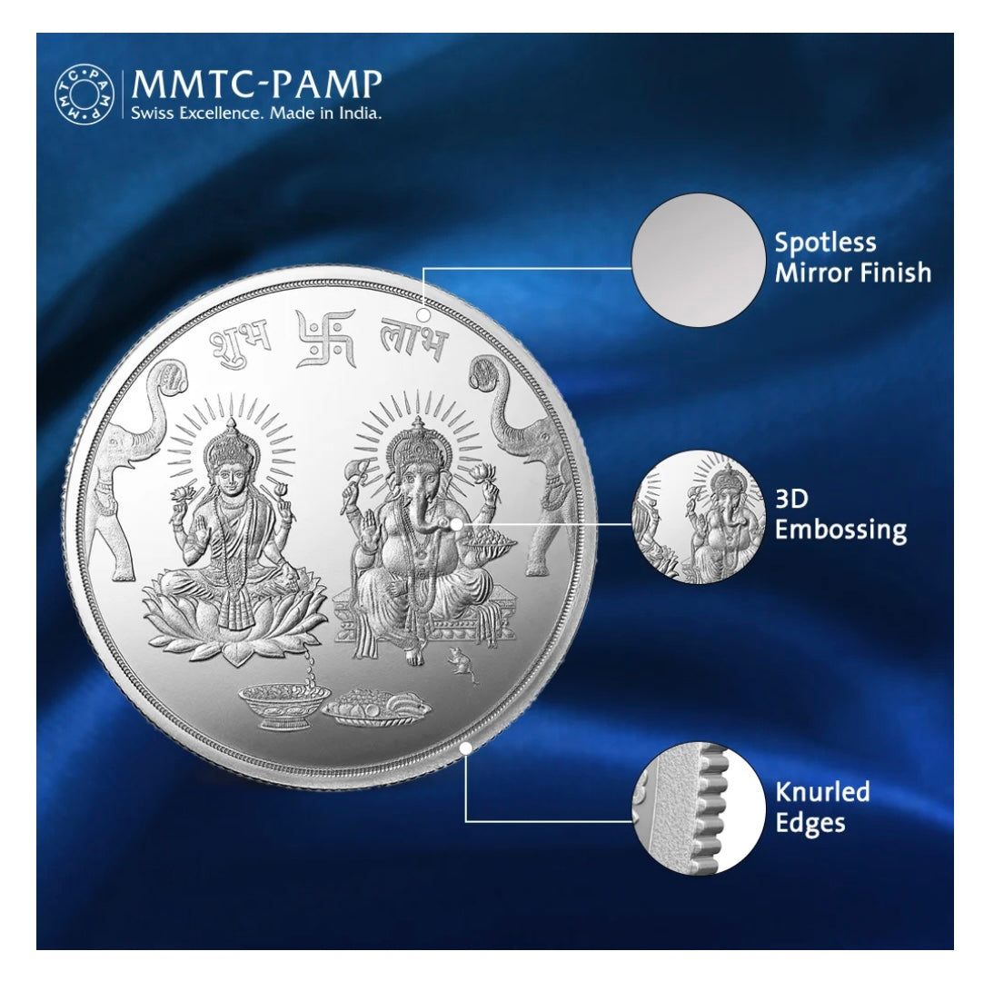 MMTC PAMP 10 GMS LAKSHMI GANESH 999.9 SILVER COIN IN MINTED CARD (10.00gm) | Festive Coins & Bars