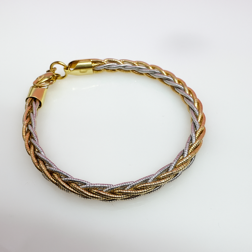 Multi Strand 925 Sterling Silver Italian Weave Braided Bracelet | Dual Tone
