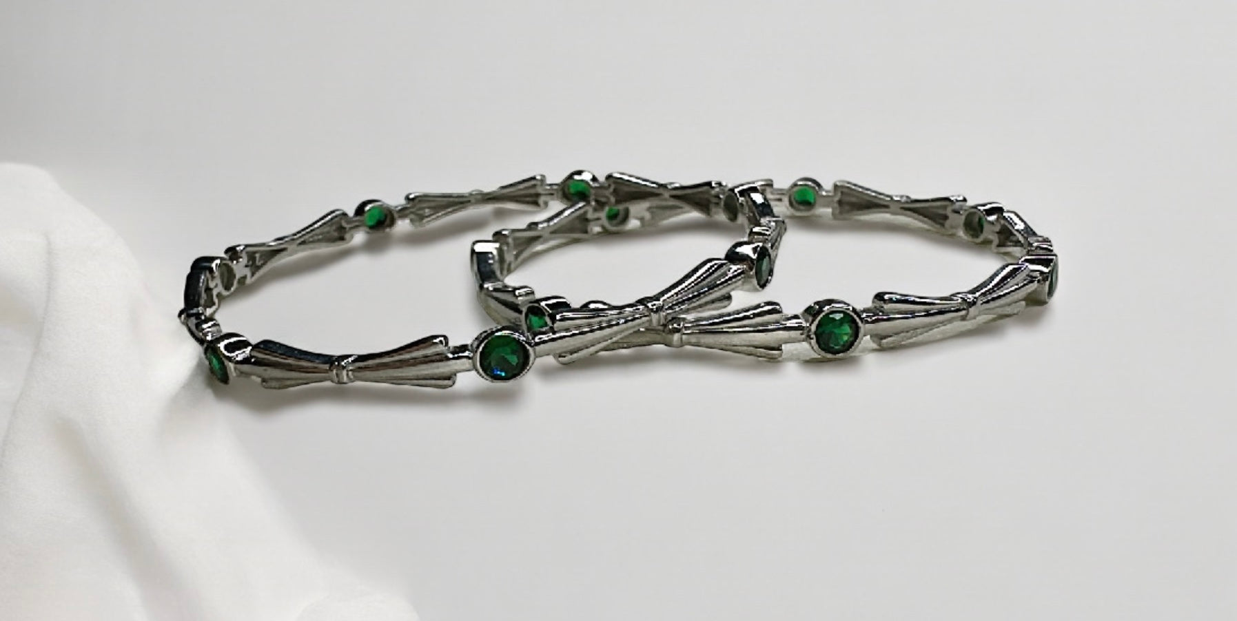 925 Sterling Silver Bangles Green Stones with AD/CZ Diamonds | Party wear Jewellery