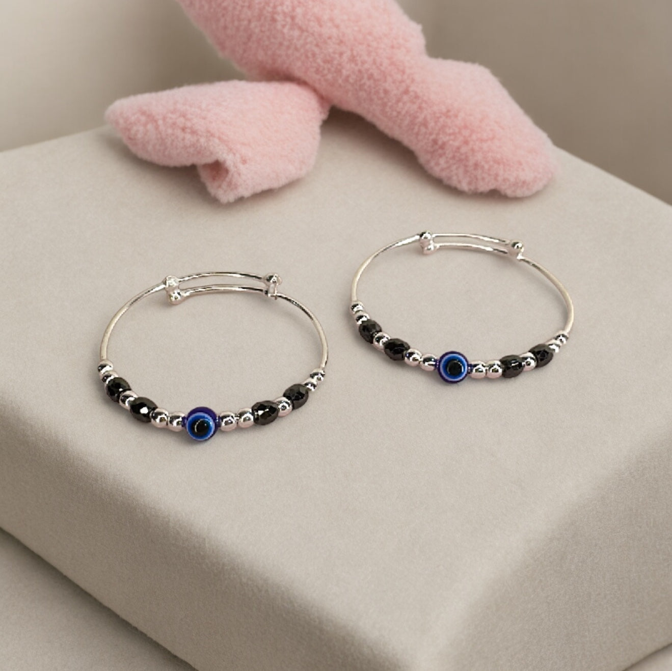 925 Sterling Silver Evil Eye Charm Bangle | For Kids |  Ideal for 0-3 years old