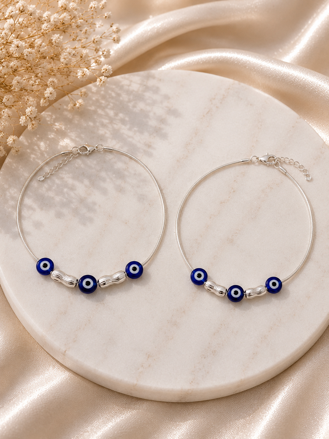 925 Sterling Silver Evil Eye Anklets | Pair
