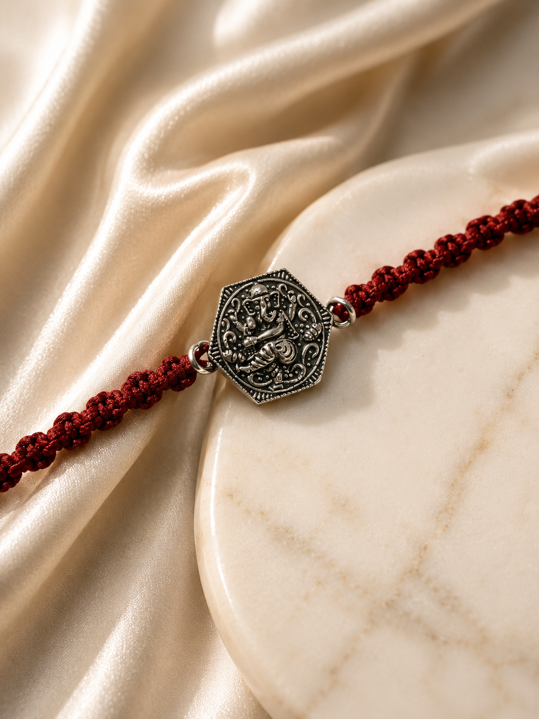 925 Silver Ganesha Oxidised Thread Rakhi