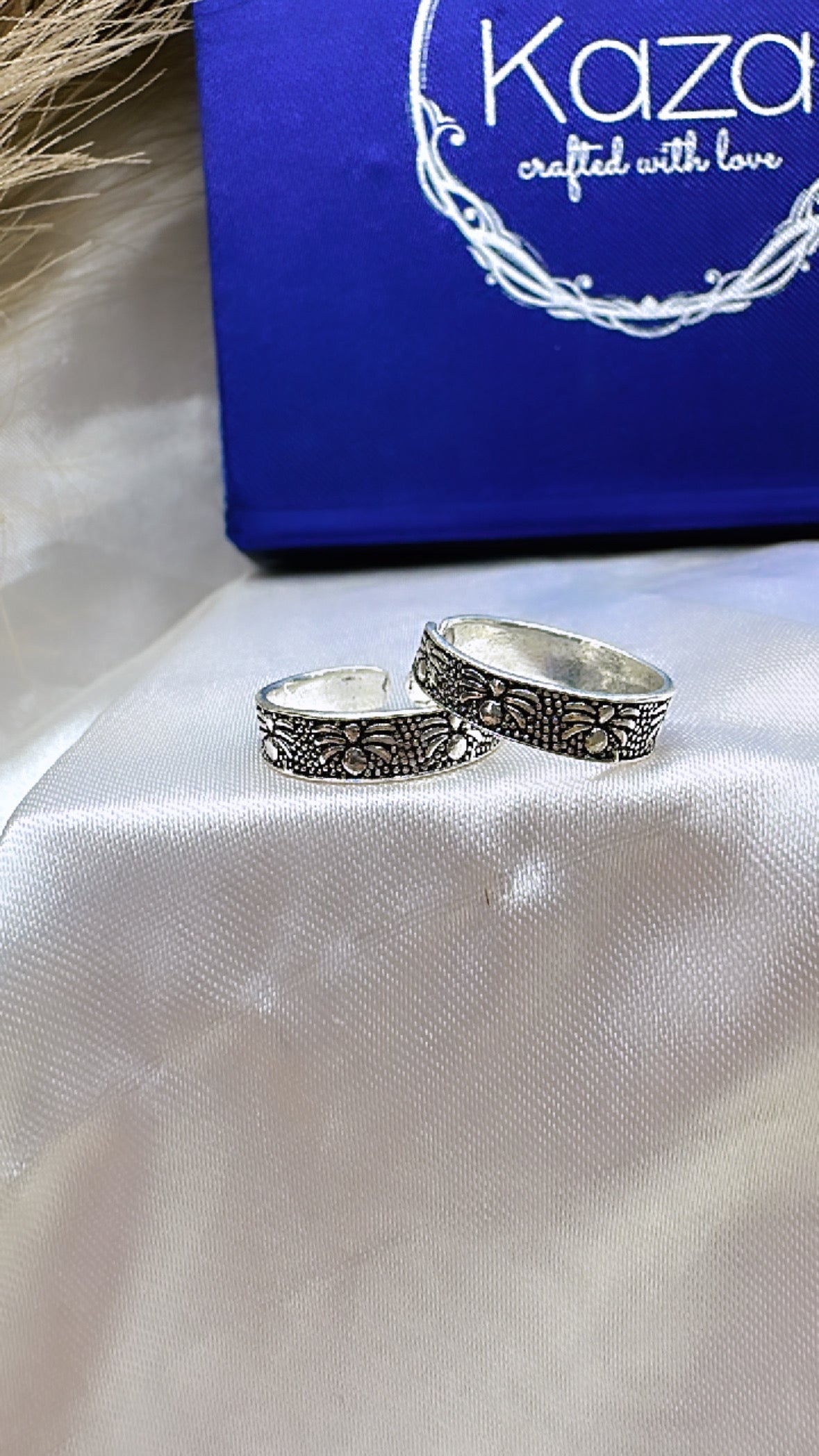 925 Oxidised Silver Toe Rings (2 Rings) Vintage style | Free Size