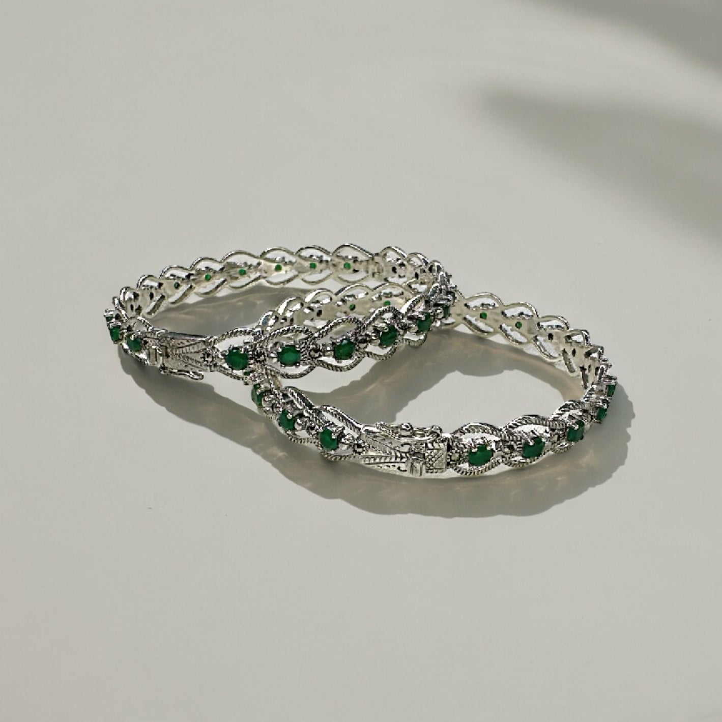 925 Sterling Silver Bangles with Semi-precious stones | Openable-Fits upto 2'6 | Party wear Jewellery