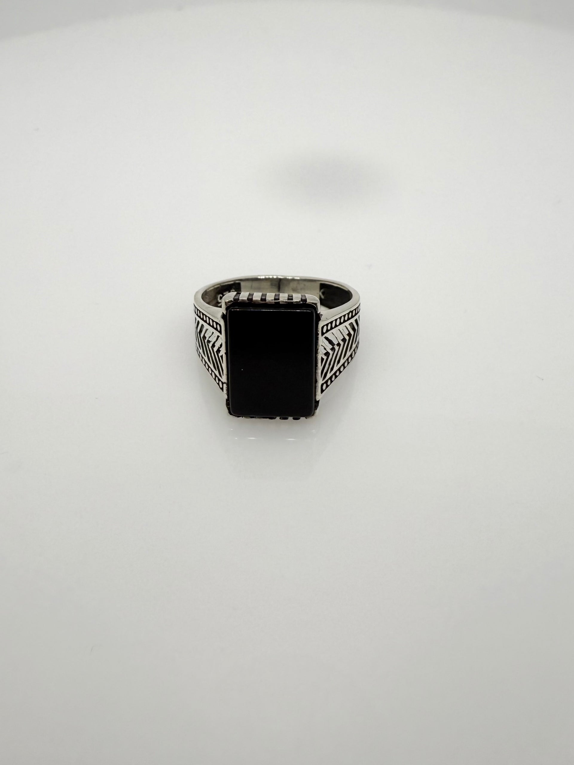 925 Sterling Silver Ring For Men Black Stone US - Main Image